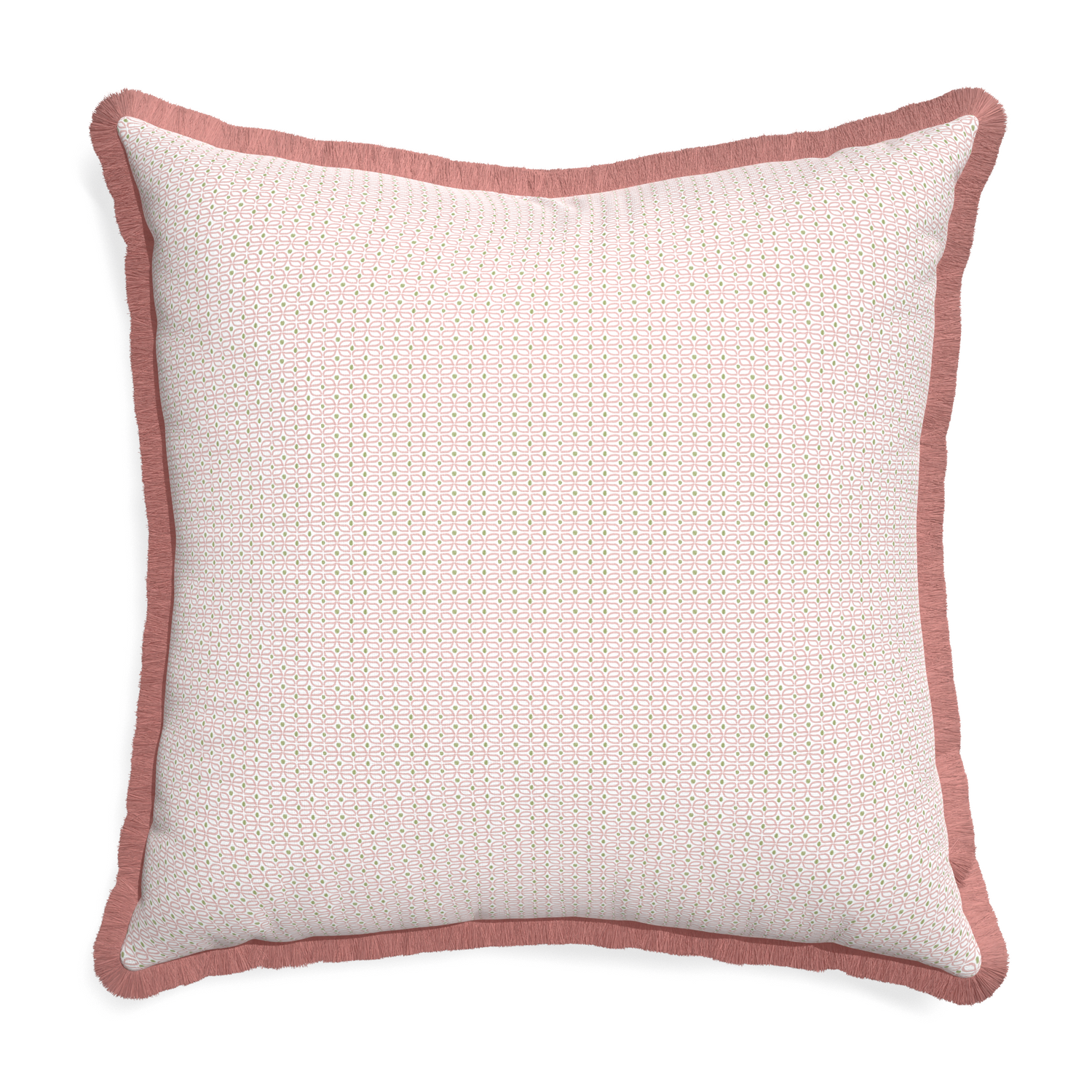 Euro-sham loomi pink custom pillow with d fringe on white background