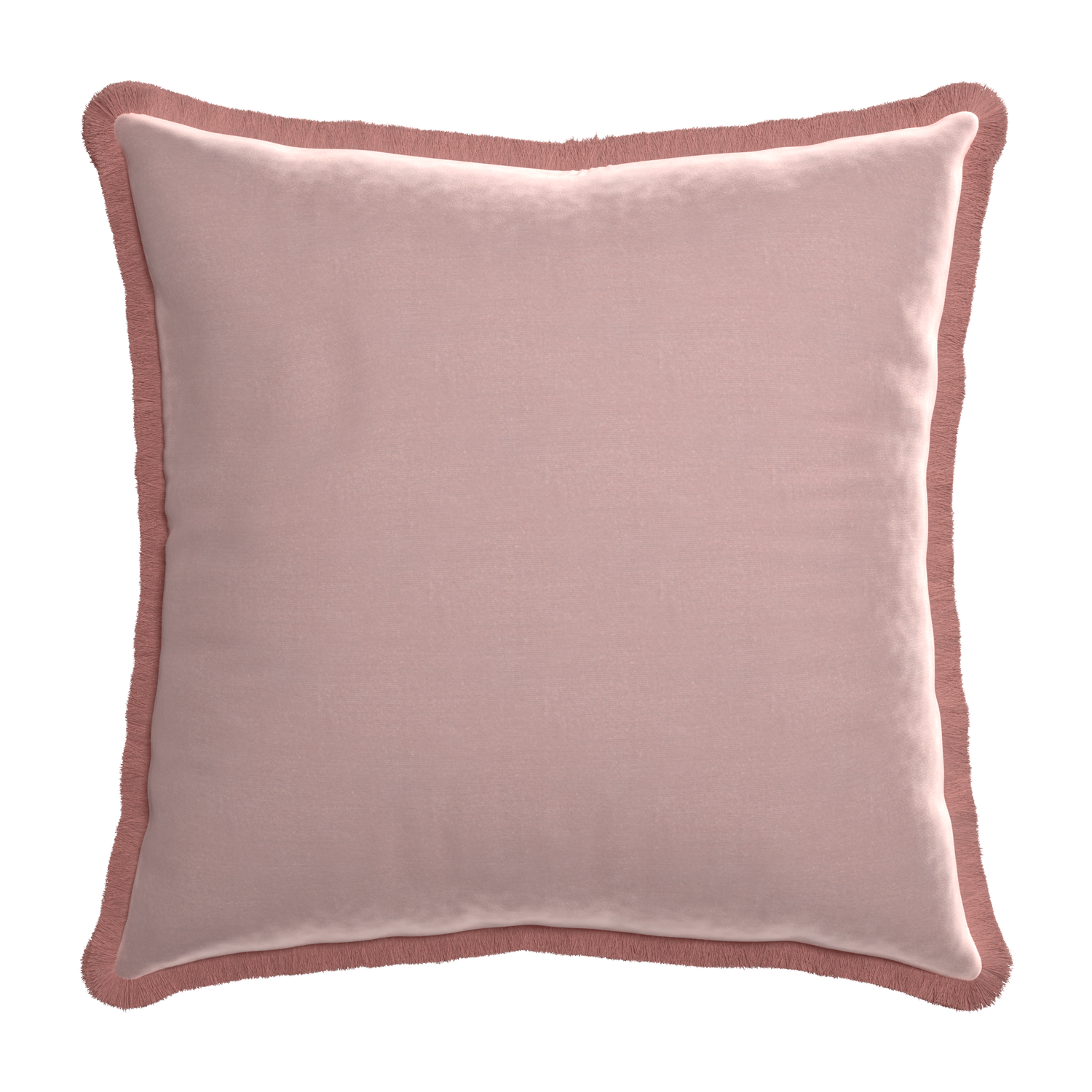 Euro-sham mauve velvet custom pillow with d fringe on white background