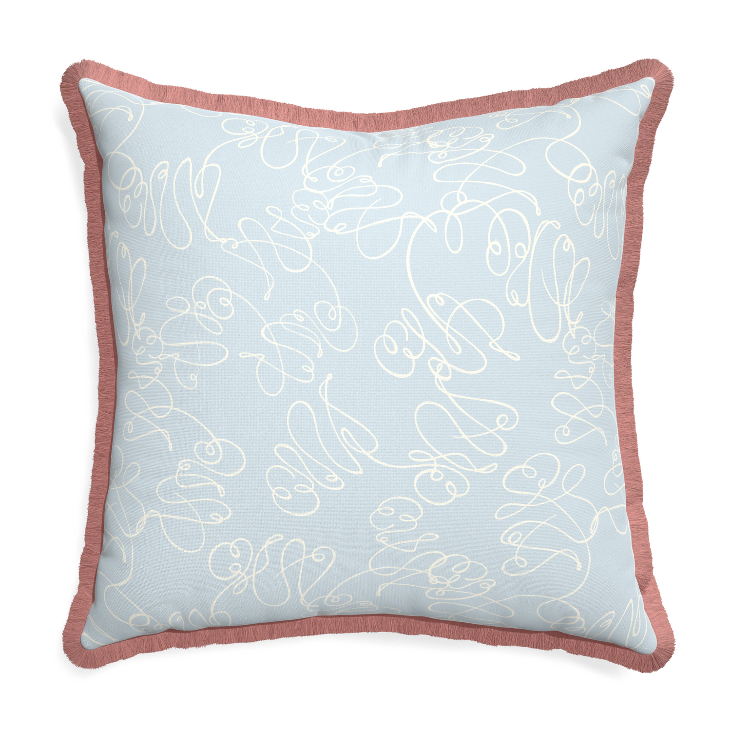 Euro-sham mirabella custom powder blue abstractpillow with d fringe on white background