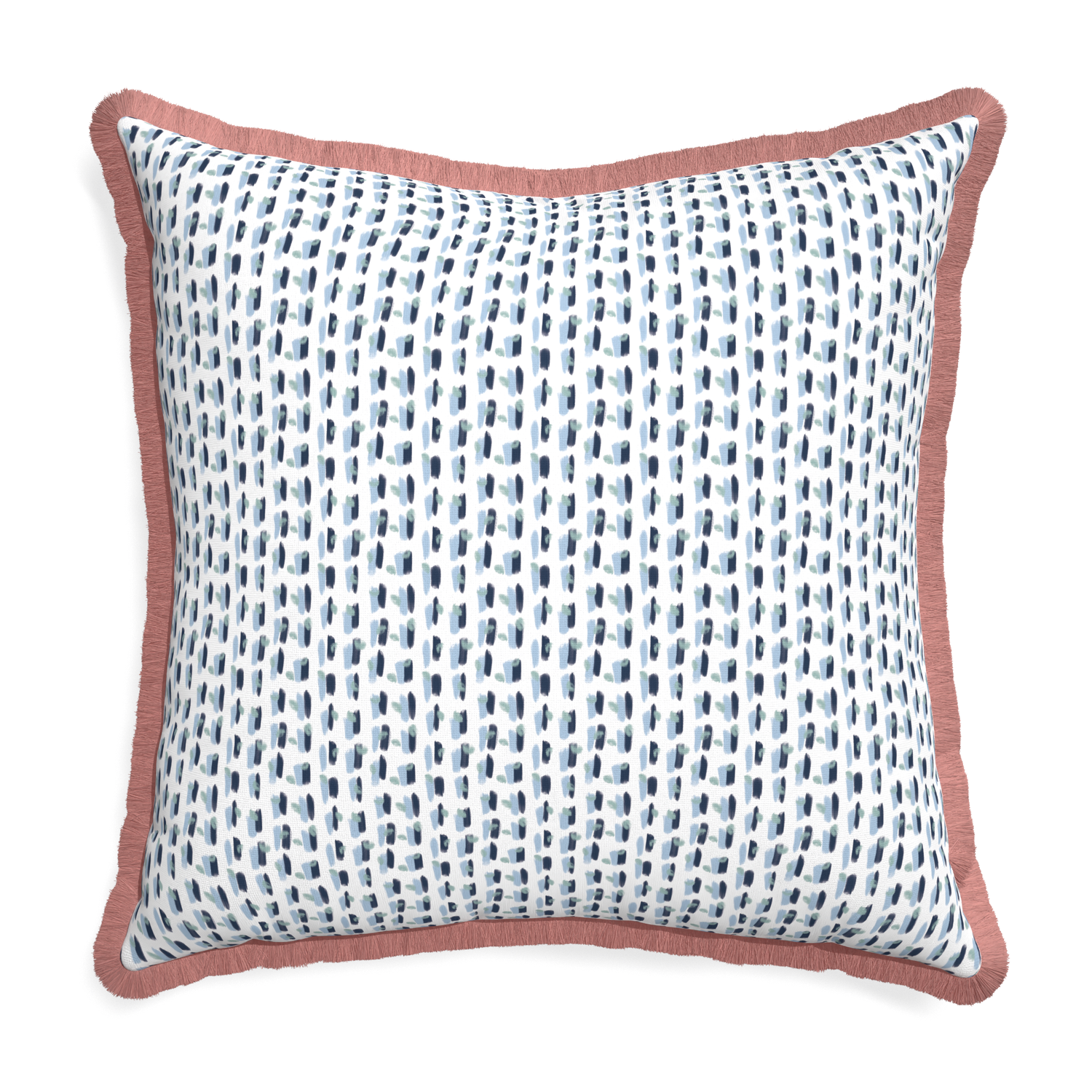 Euro-sham poppy blue custom pillow with d fringe on white background