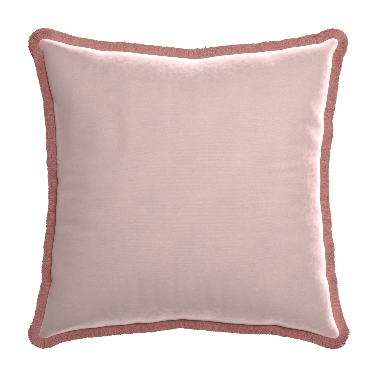 Euro-sham rose velvet custom pillow with d fringe on white background