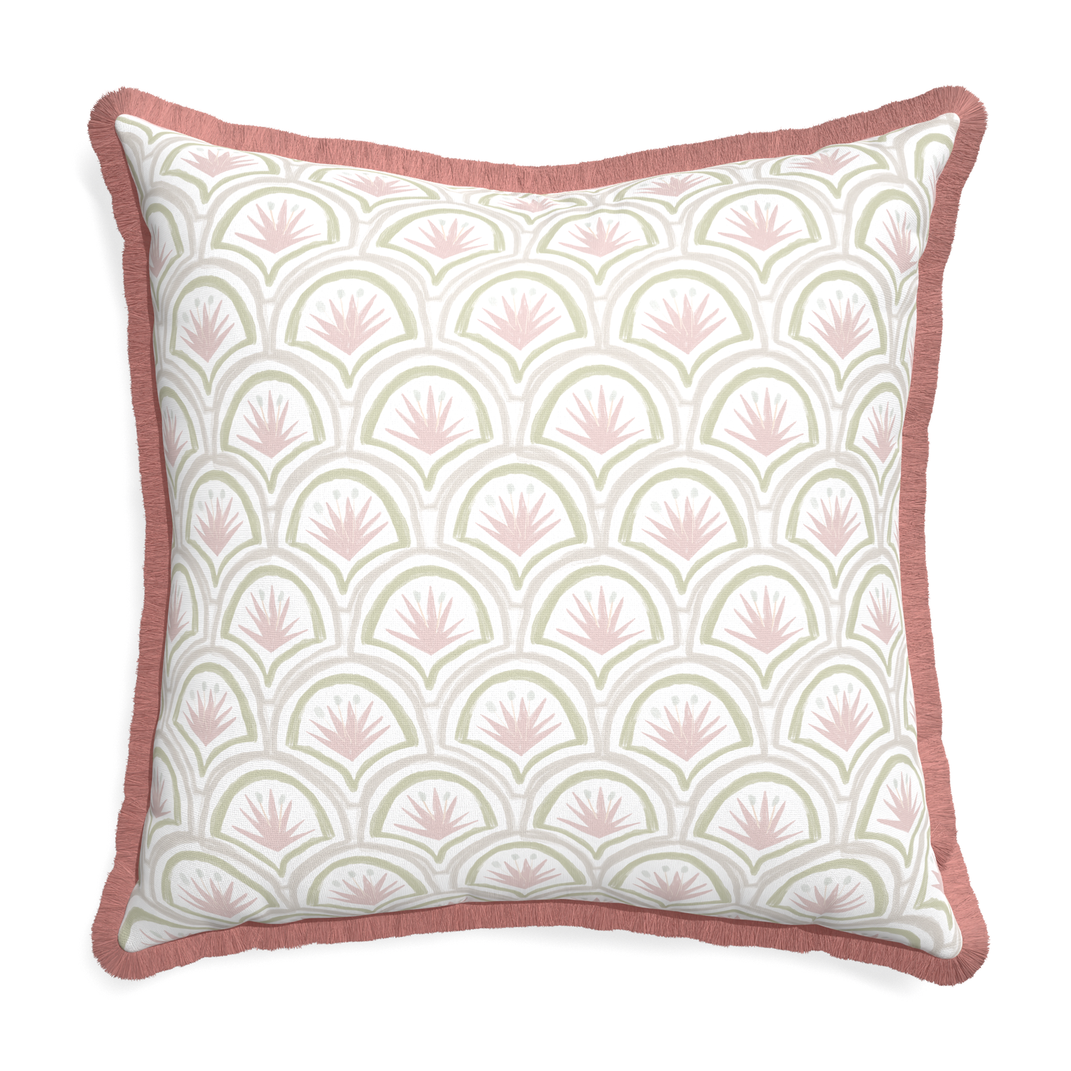 Euro-sham thatcher rose custom pink & green palmpillow with d fringe on white background