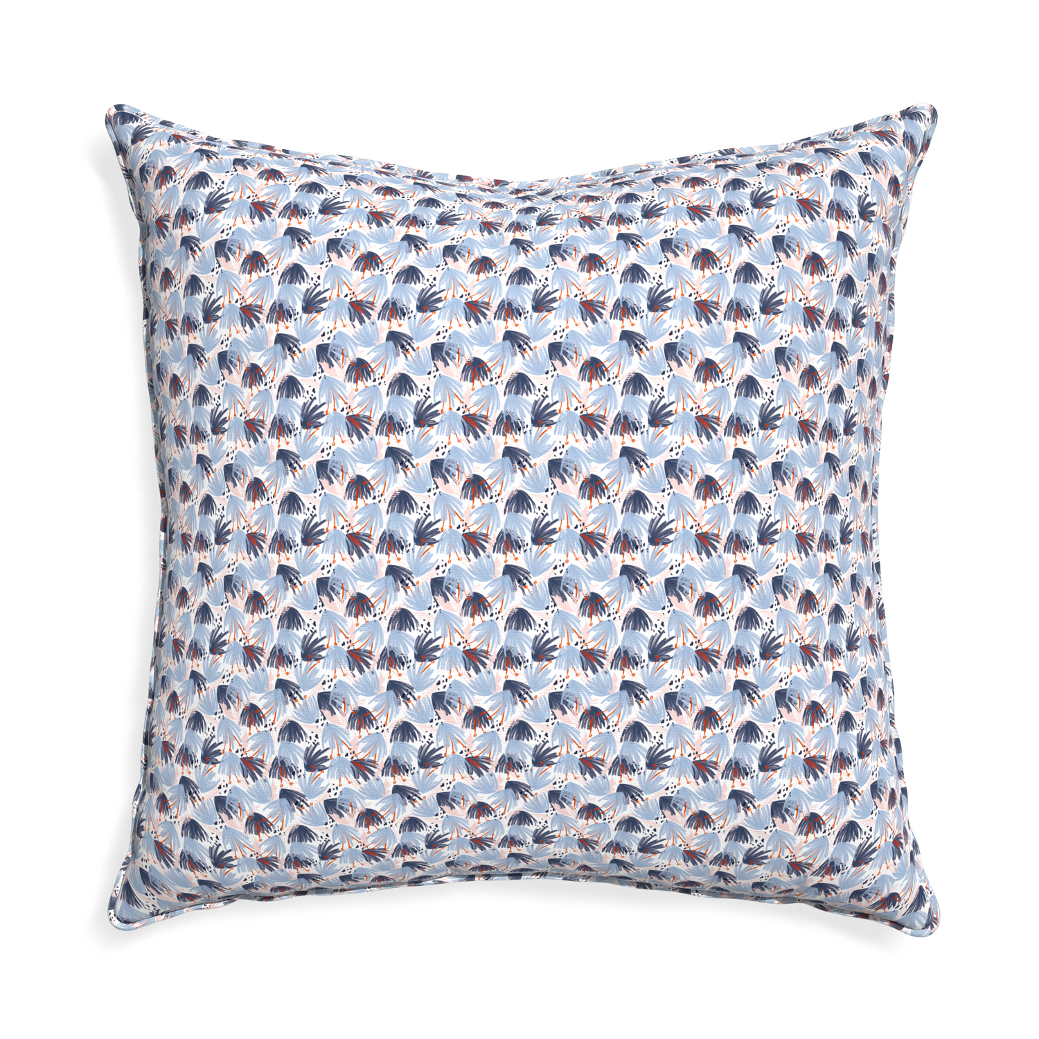 Euro-sham eden blue custom pillow with e piping on white background