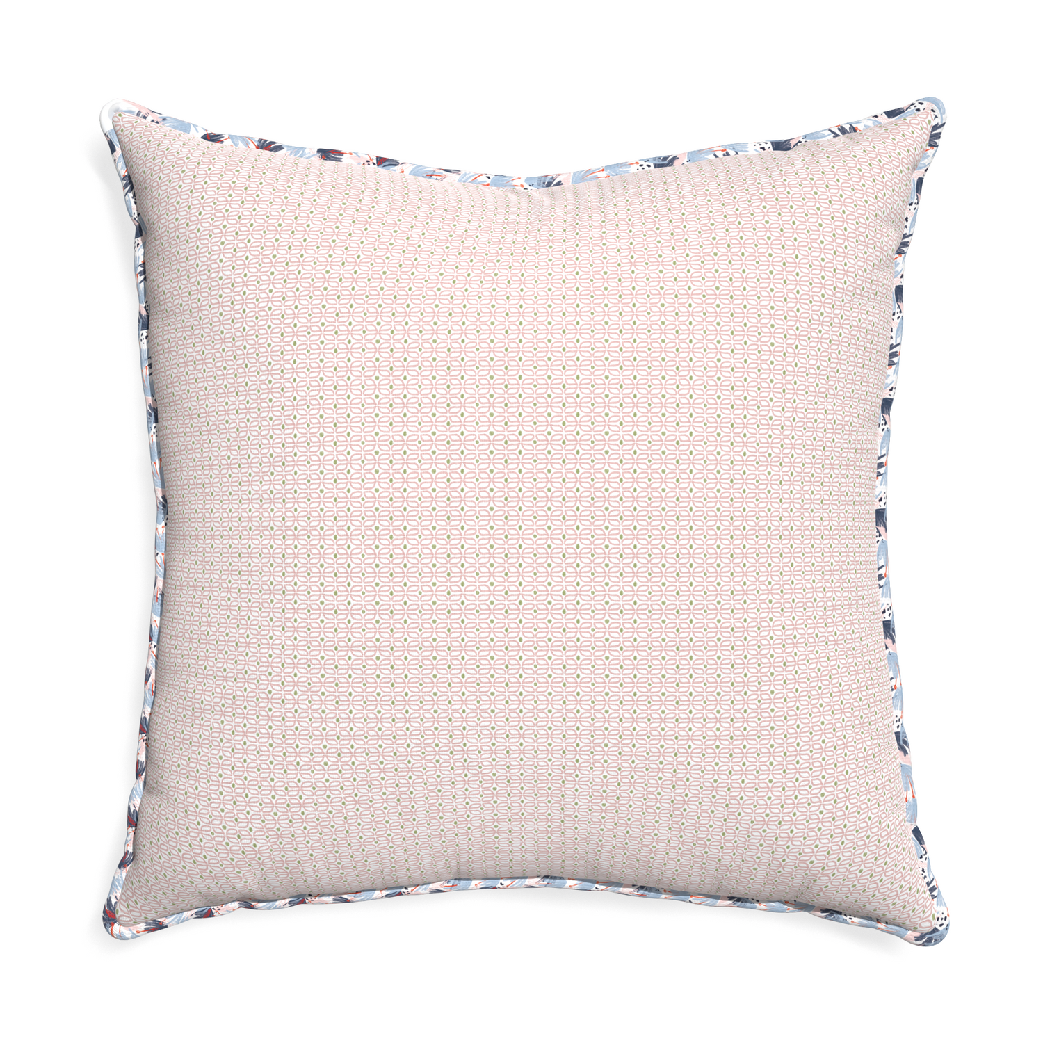 Euro-sham loomi pink custom pillow with e piping on white background