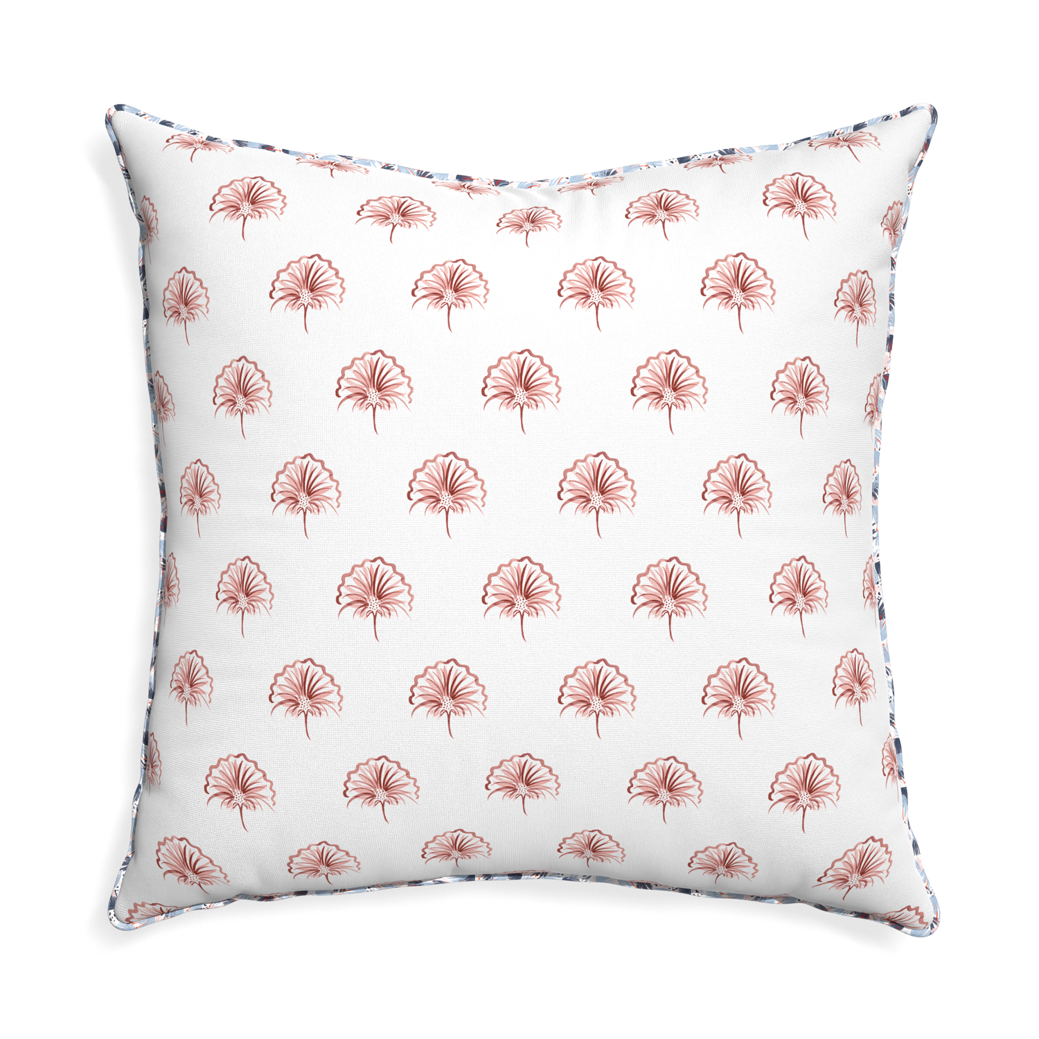 Euro-sham penelope rose custom floral pinkpillow with e piping on white background