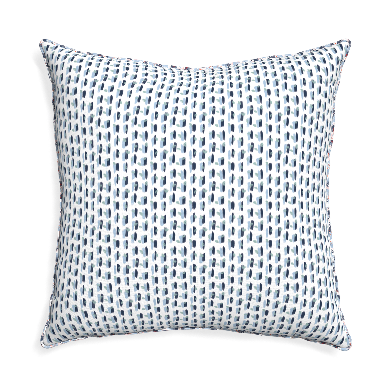 Euro-sham poppy blue custom pillow with e piping on white background
