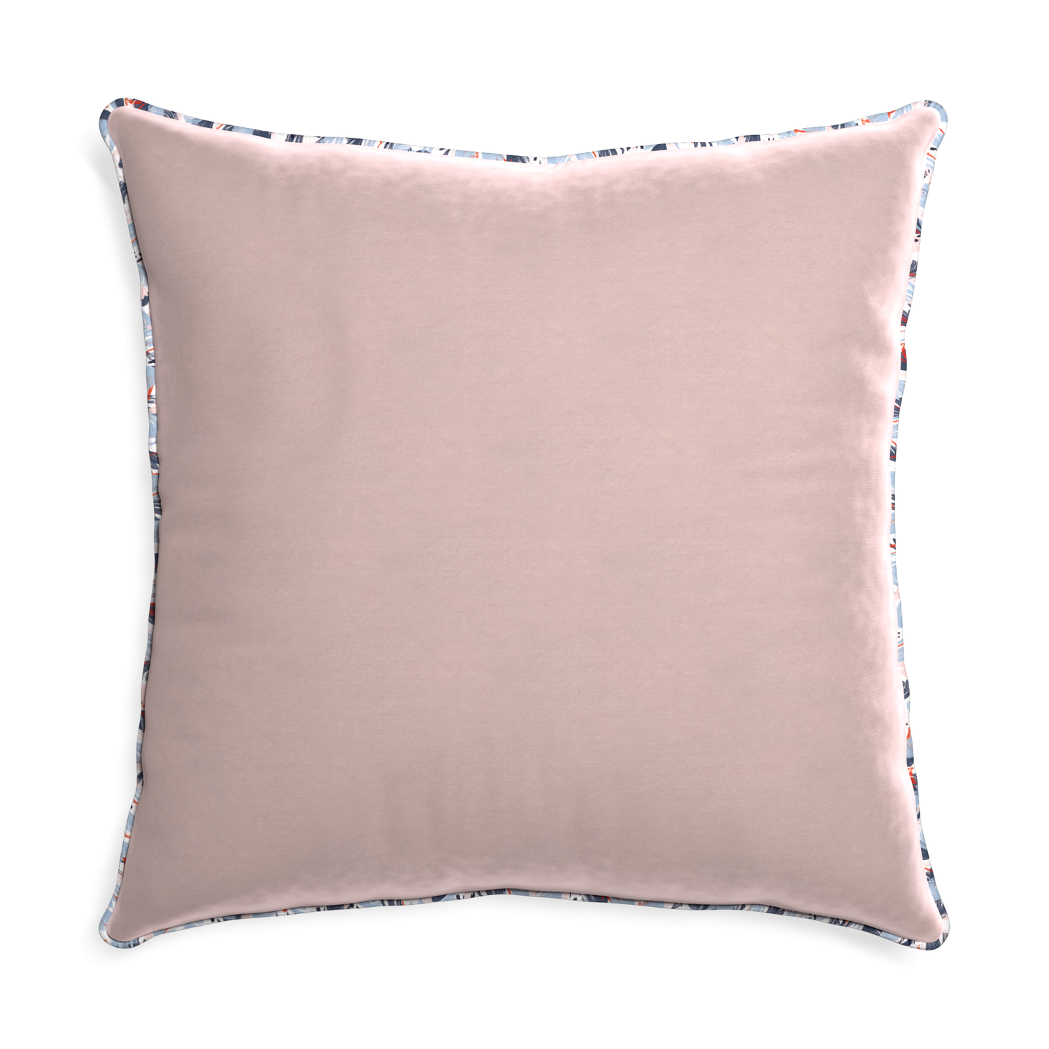 Euro-sham rose velvet custom pillow with e piping on white background