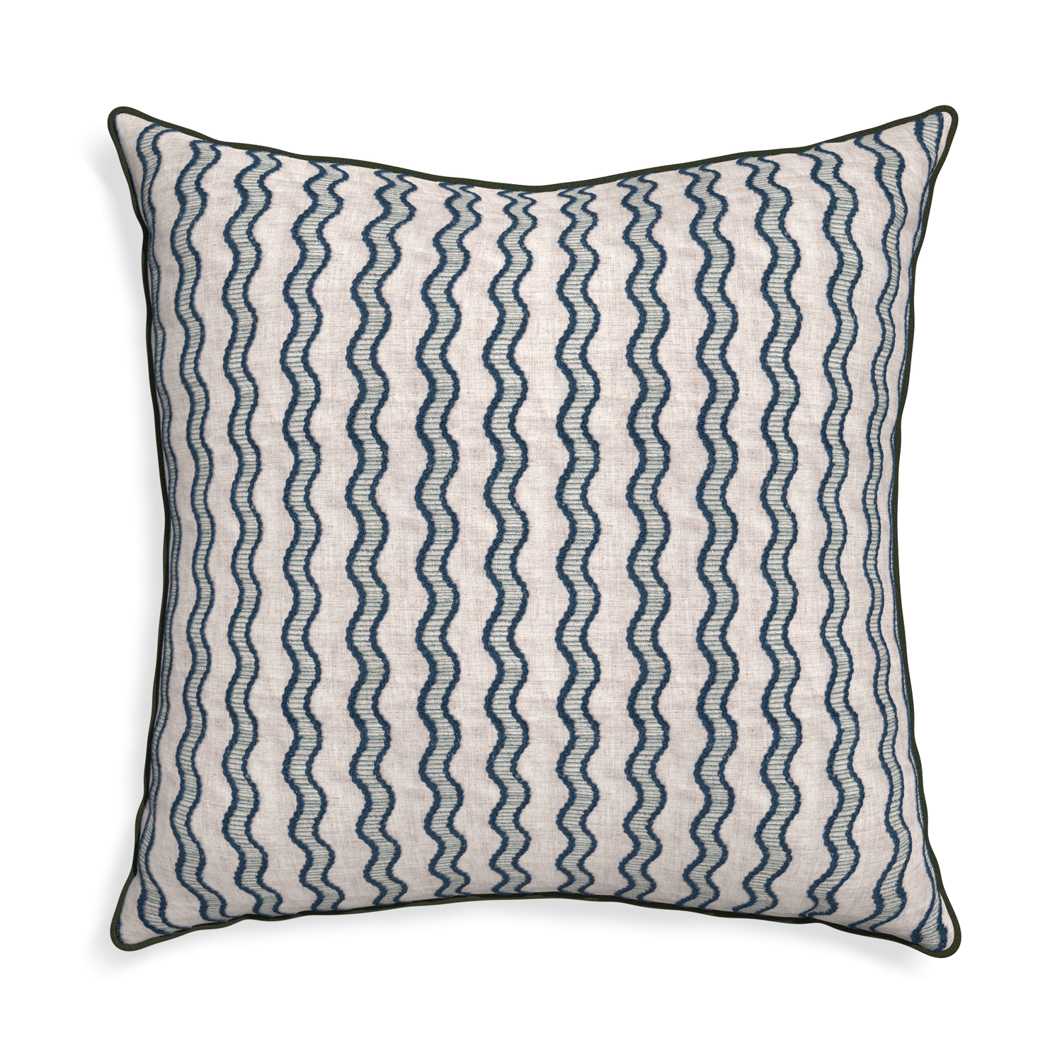Euro-sham beatrice custom embroidered wavepillow with f piping on white background