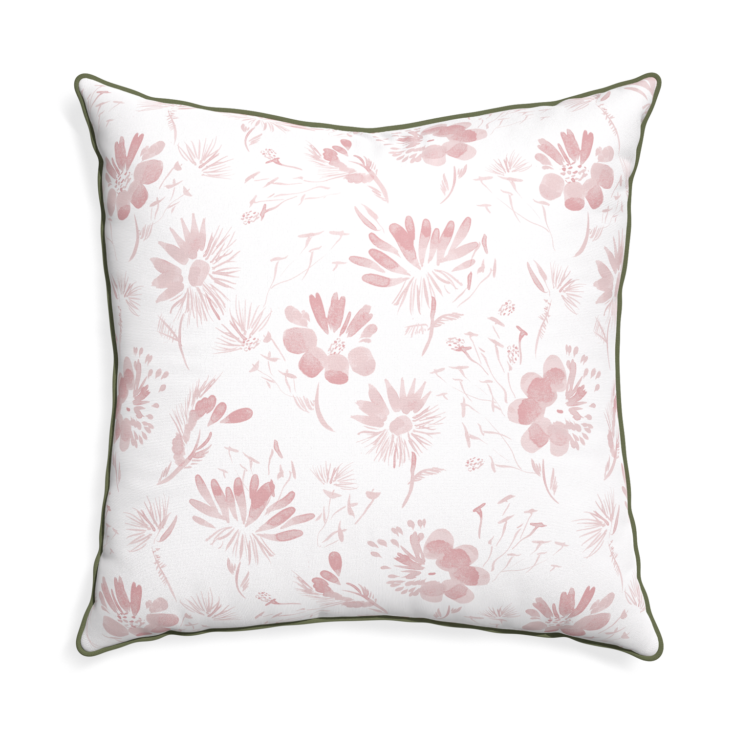 Euro-sham blake custom pink floralpillow with f piping on white background