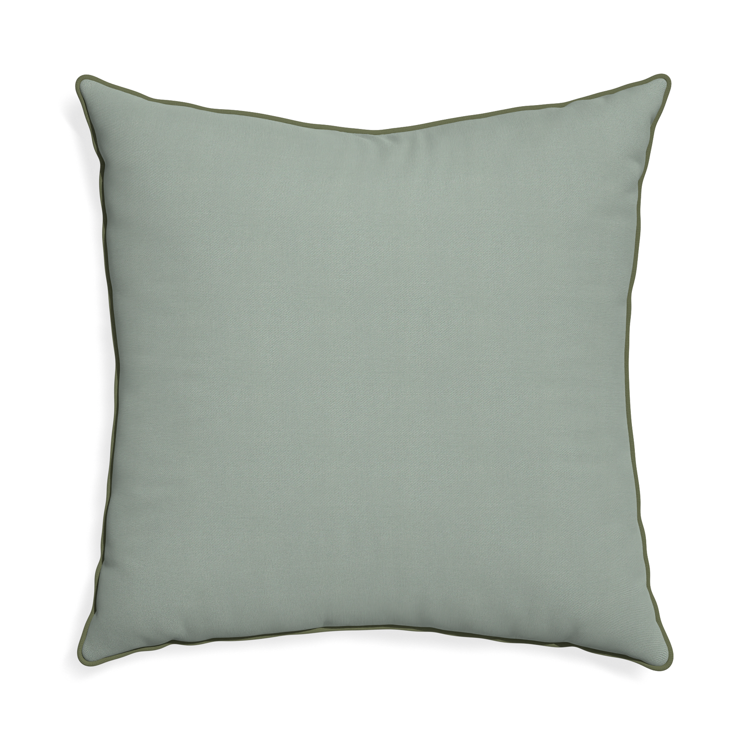 Euro-sham sage custom pillow with f piping on white background