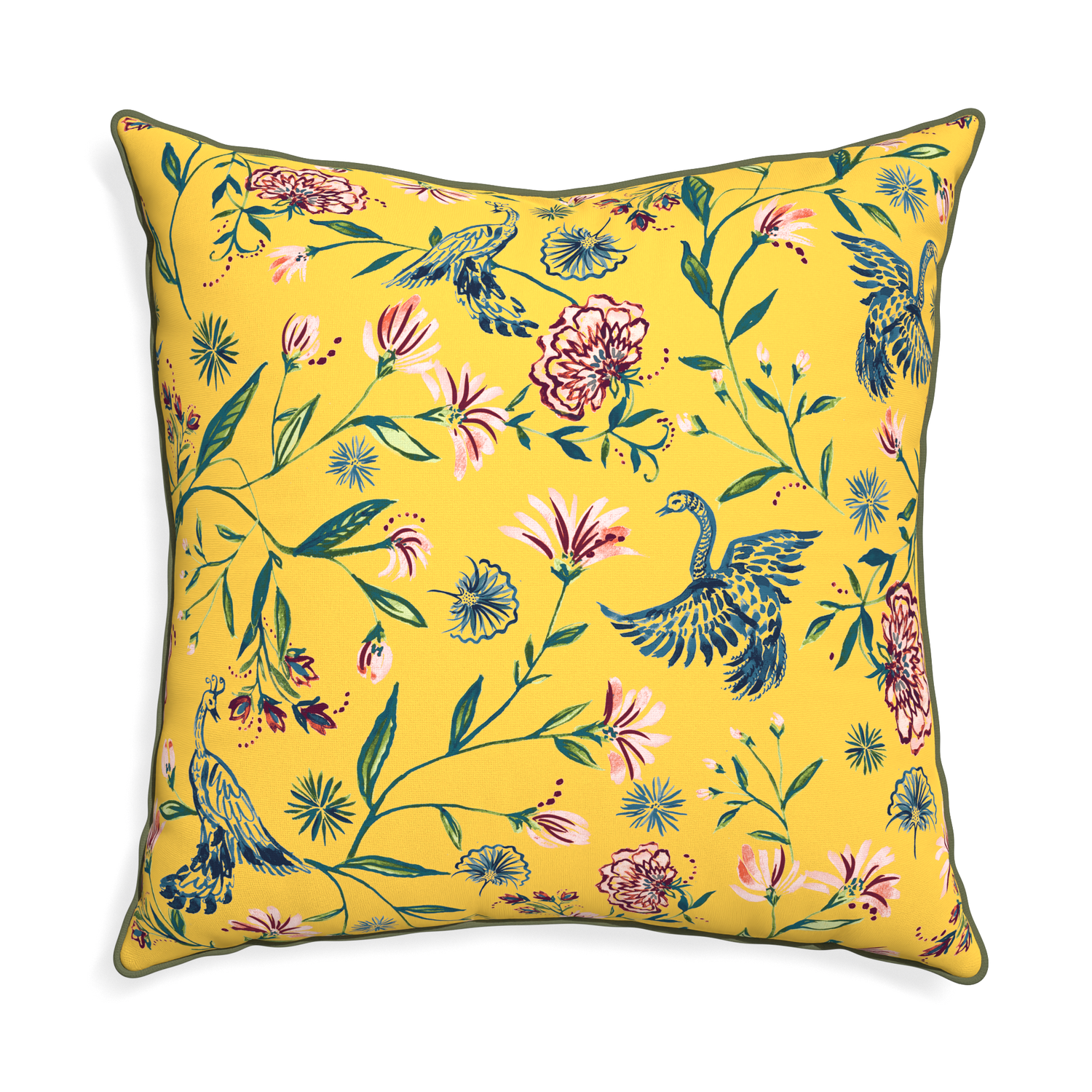 Euro-sham daphne canary custom pillow with f piping on white background