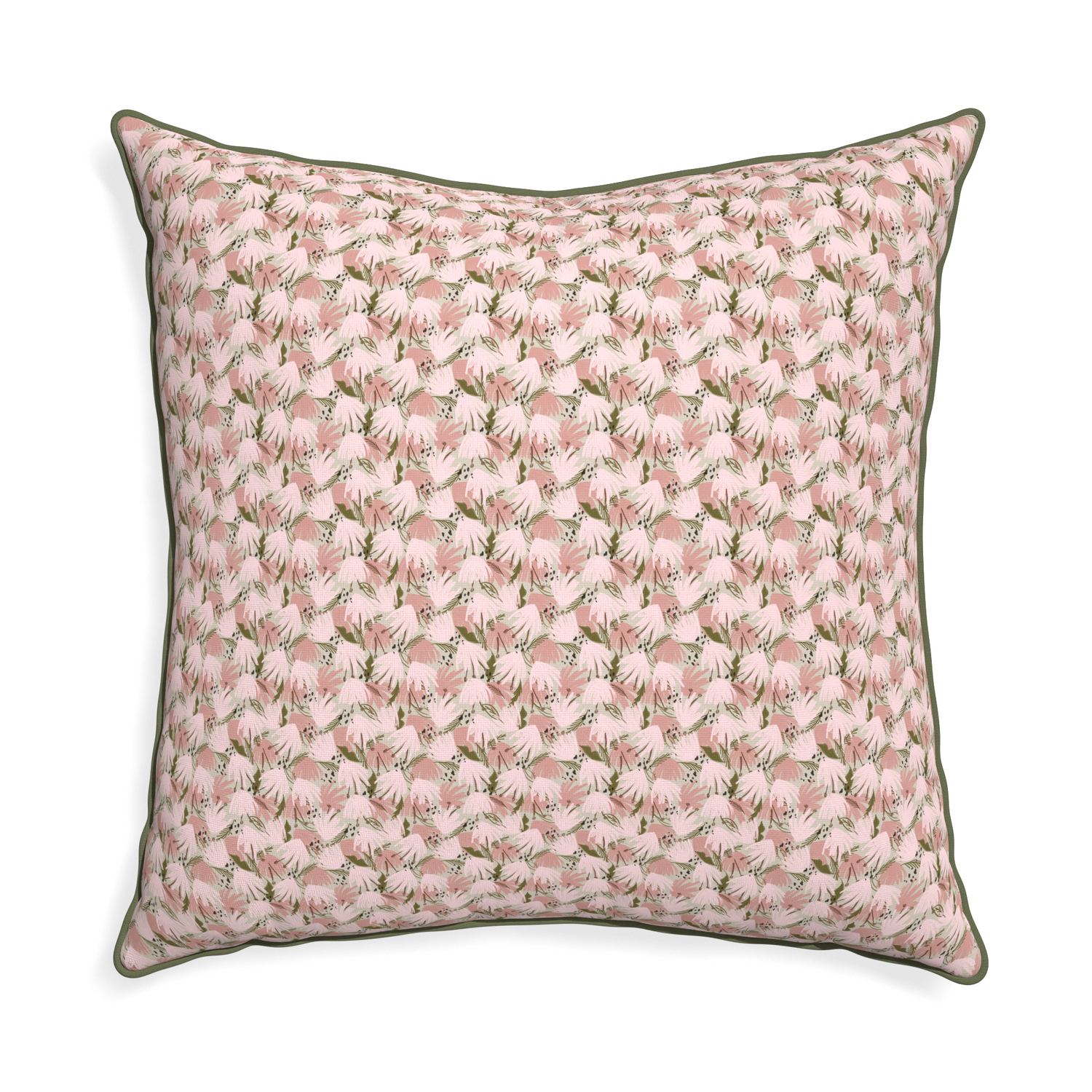 Euro-sham eden pink custom pink floralpillow with f piping on white background