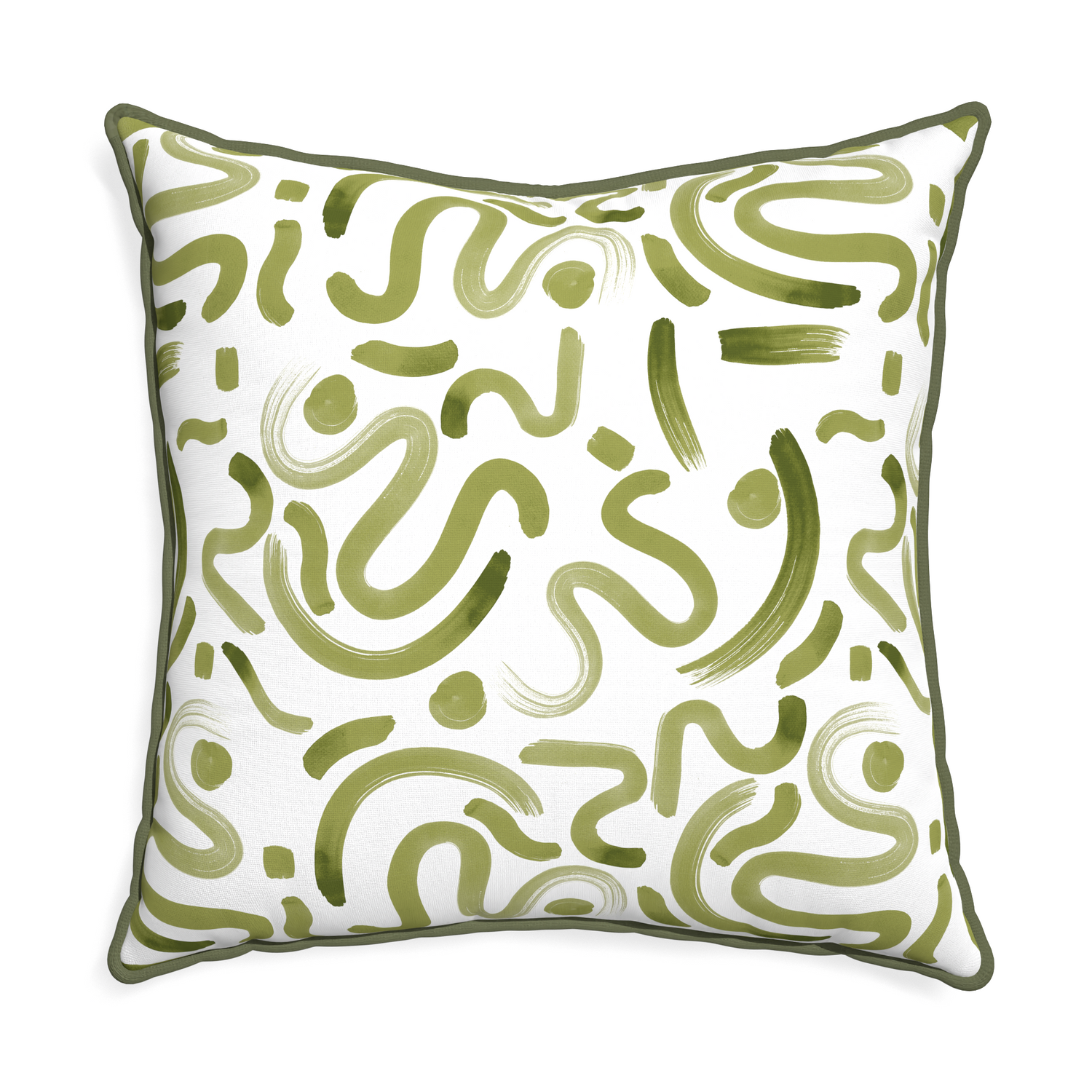 Euro-sham hockney moss custom pillow with f piping on white background