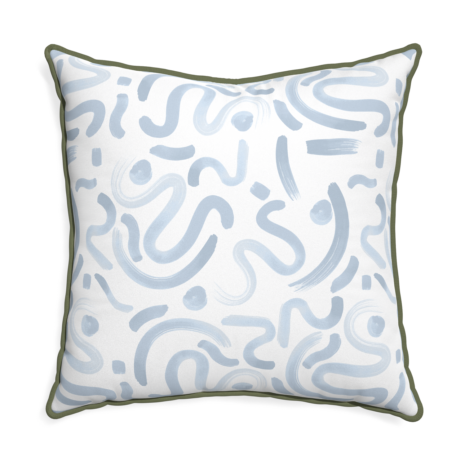 Euro-sham hockney sky custom pillow with f piping on white background
