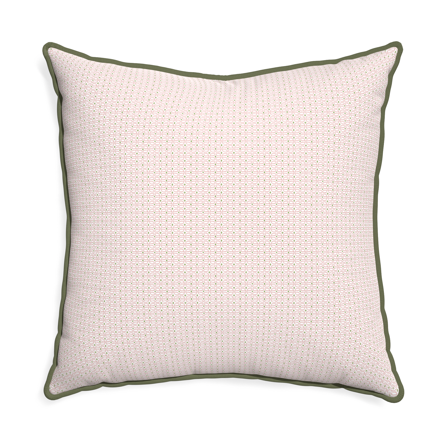 Euro-sham loomi pink custom pillow with f piping on white background