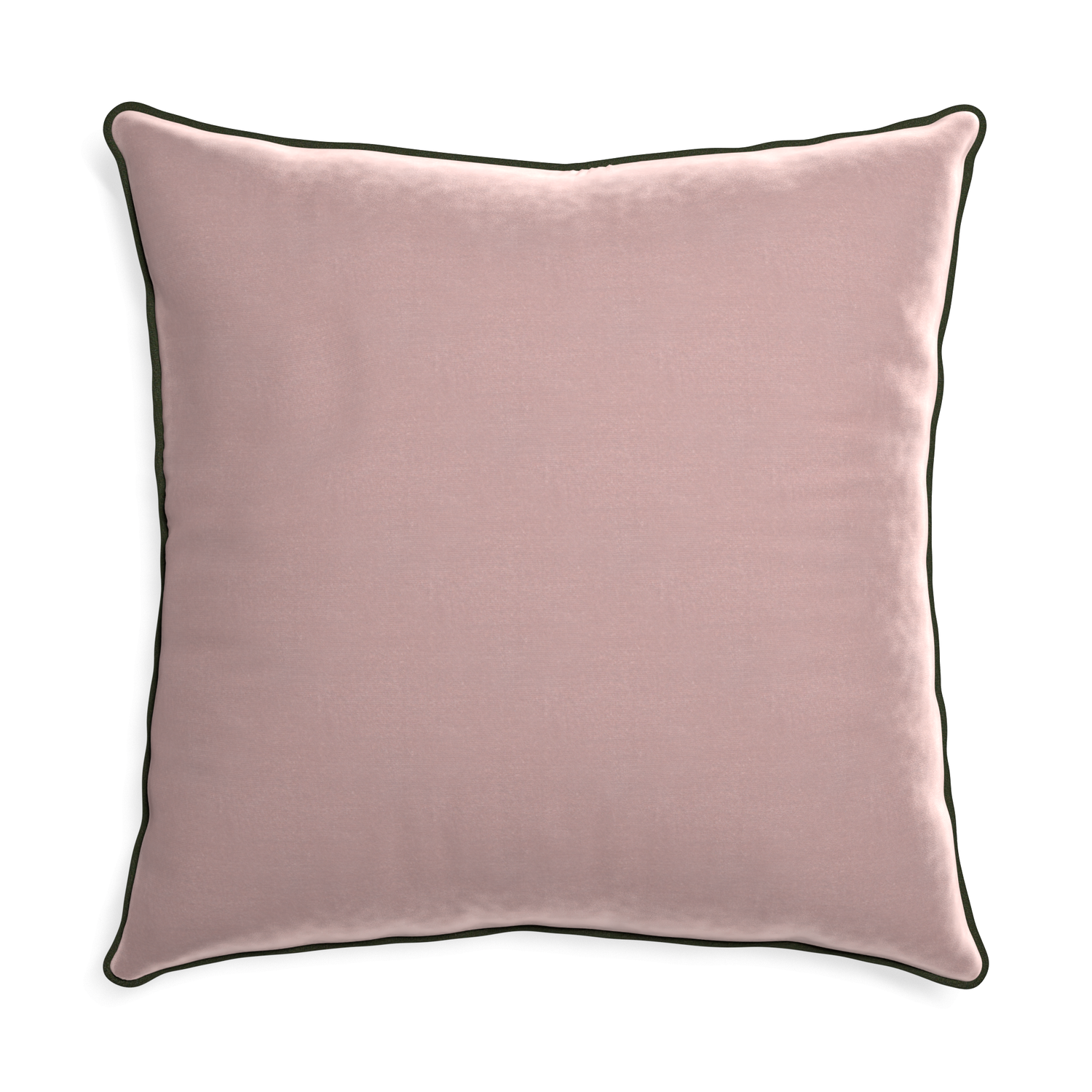 square mauve velvet pillow with fern green piping