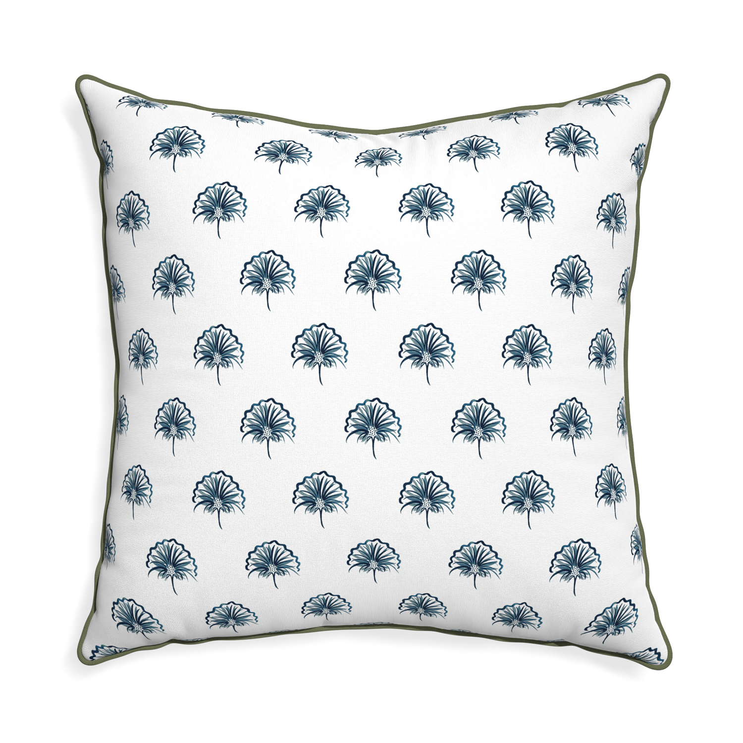 Euro-sham penelope midnight custom floral navypillow with f piping on white background