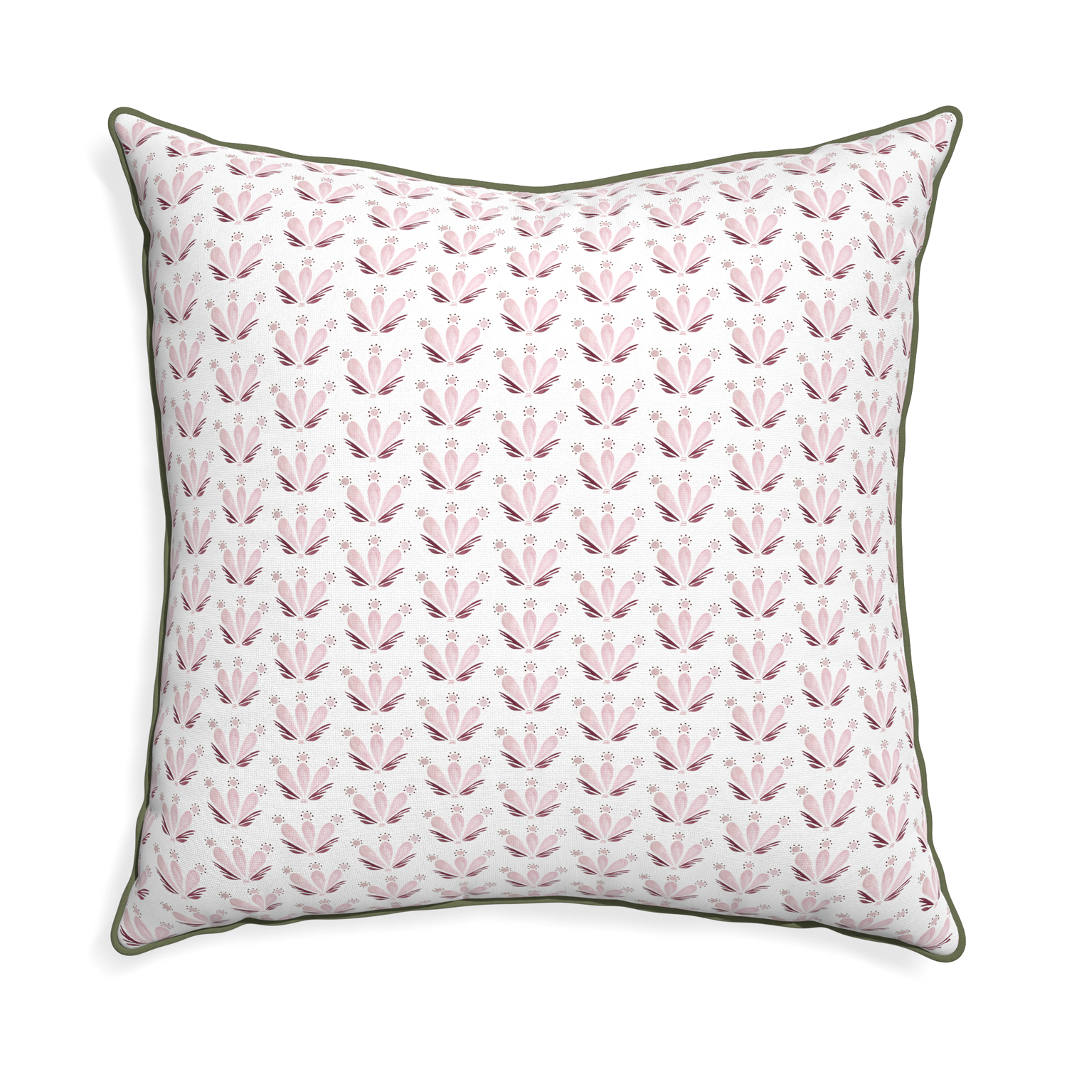 Euro-sham serena pink custom pink & burgundy drop repeat floralpillow with f piping on white background