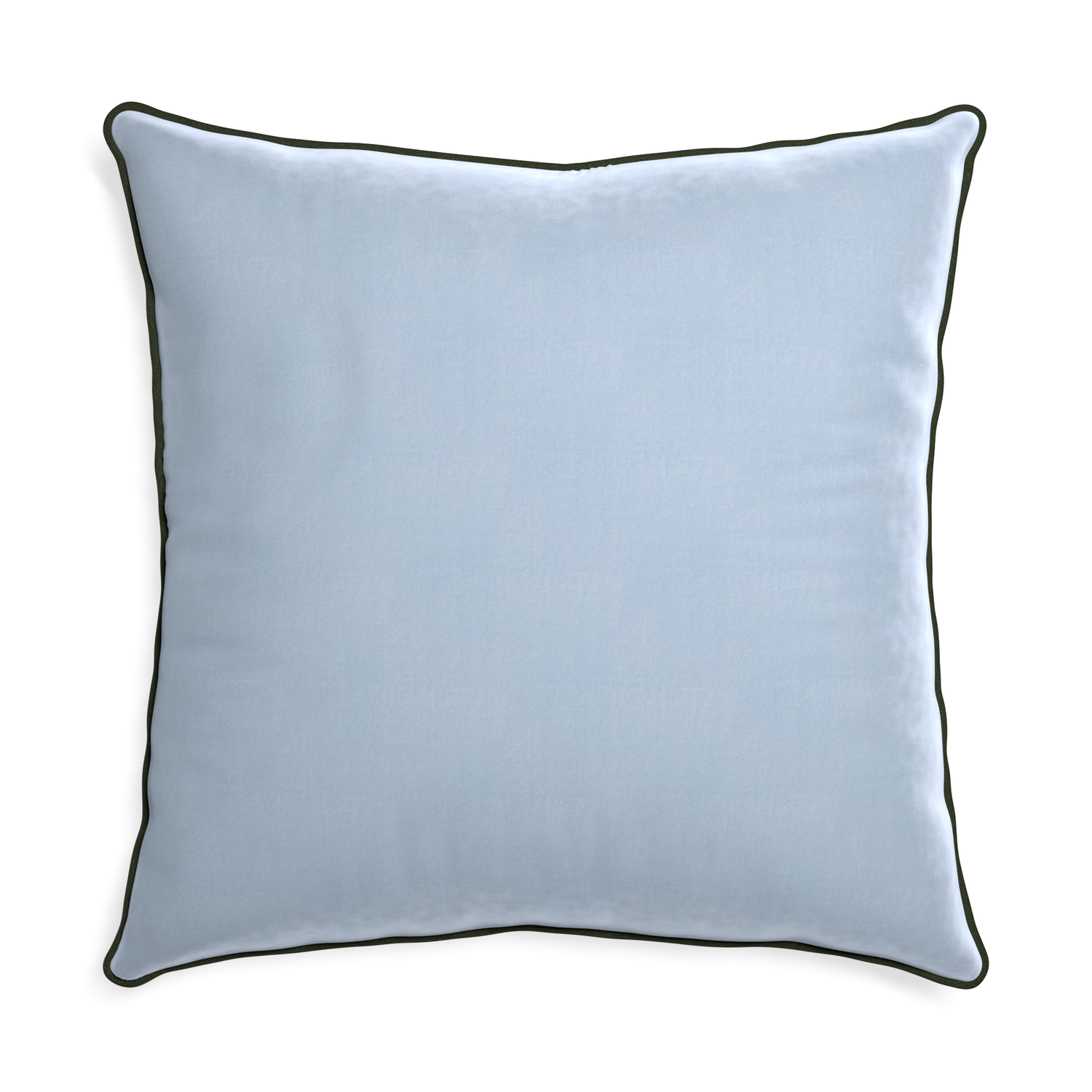 square light blue velvet pillow with fern green piping