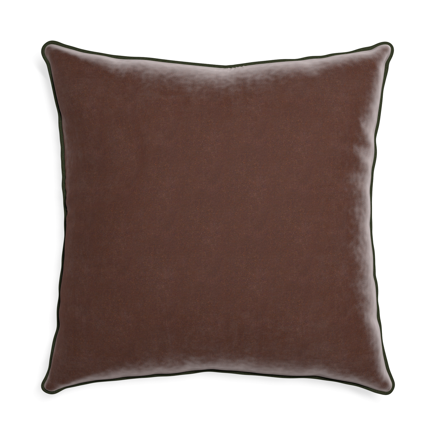 Euro-sham walnut velvet custom pillow with f piping on white background