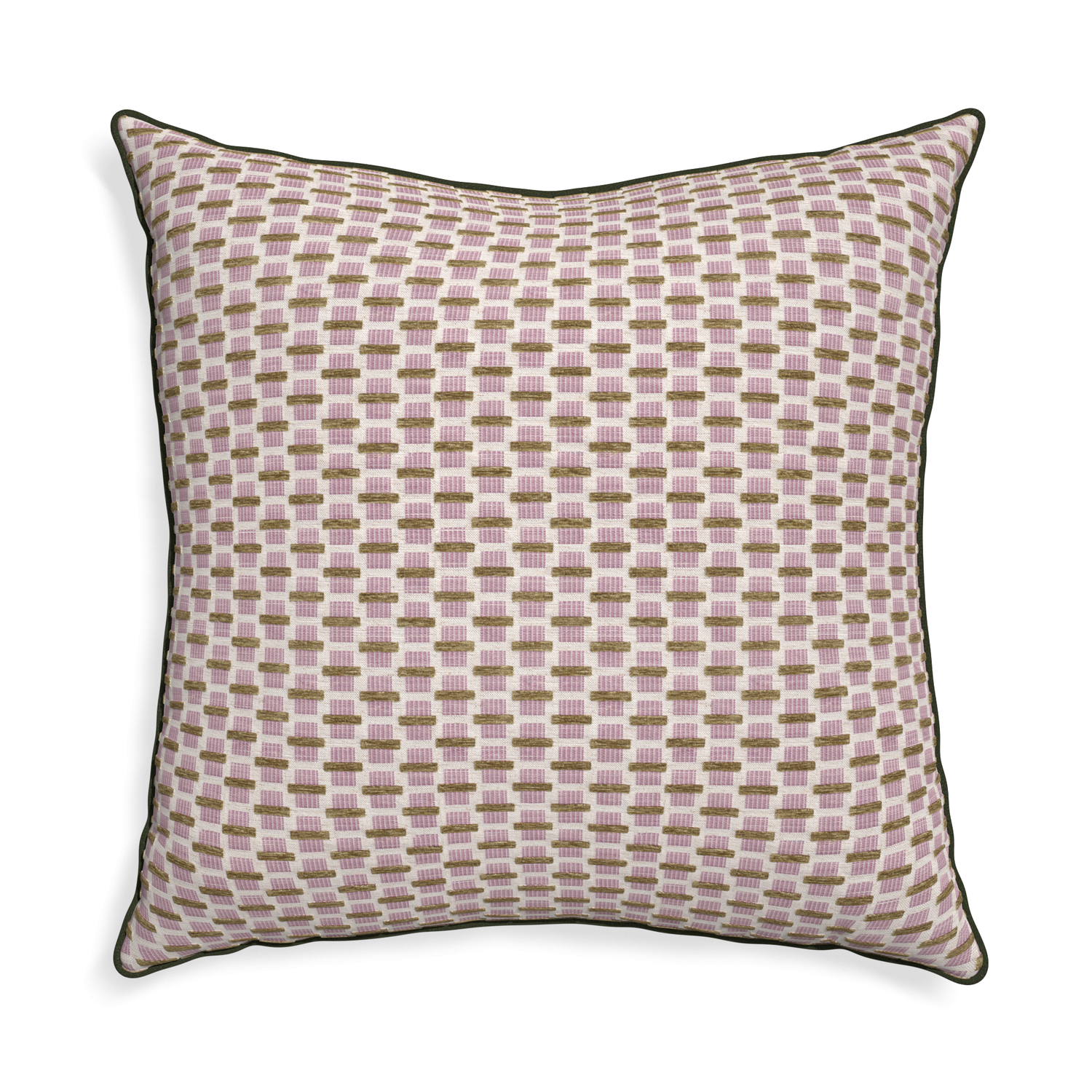 Euro-sham willow orchid custom pink geometric chenillepillow with f piping on white background