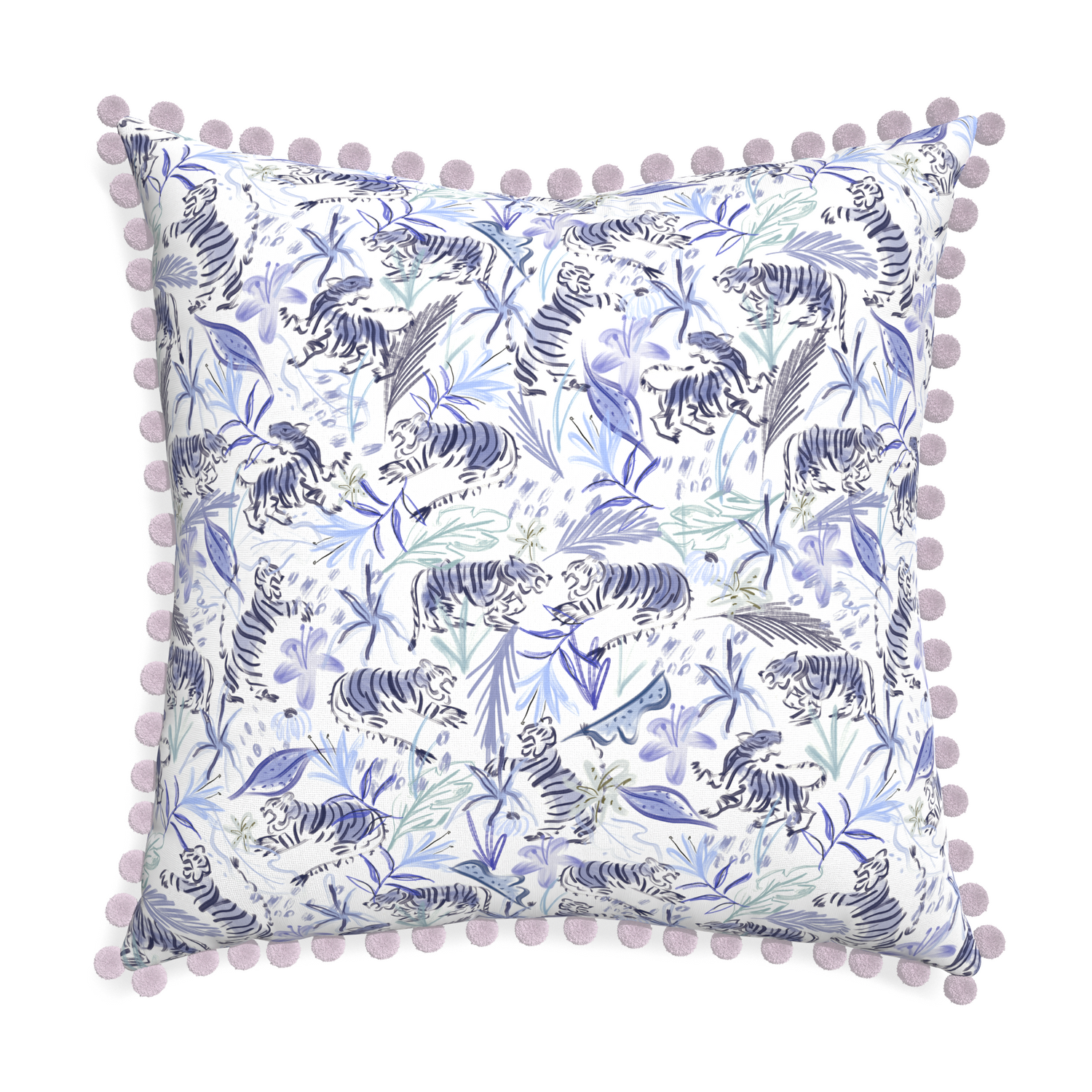 Euro-sham frida blue custom blue with intricate tiger designpillow with l on white background