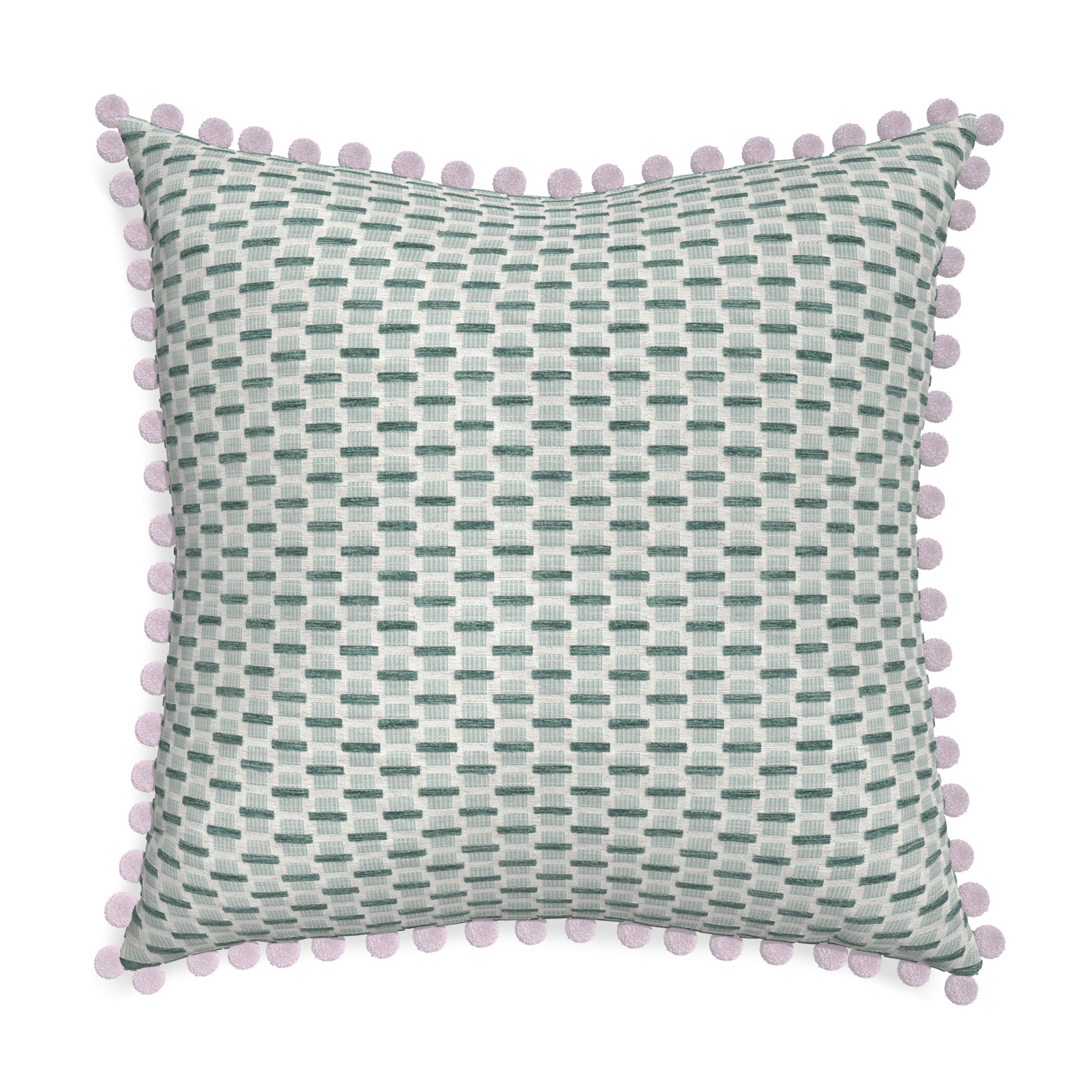Euro-sham willow mint custom green geometric chenillepillow with l on white background