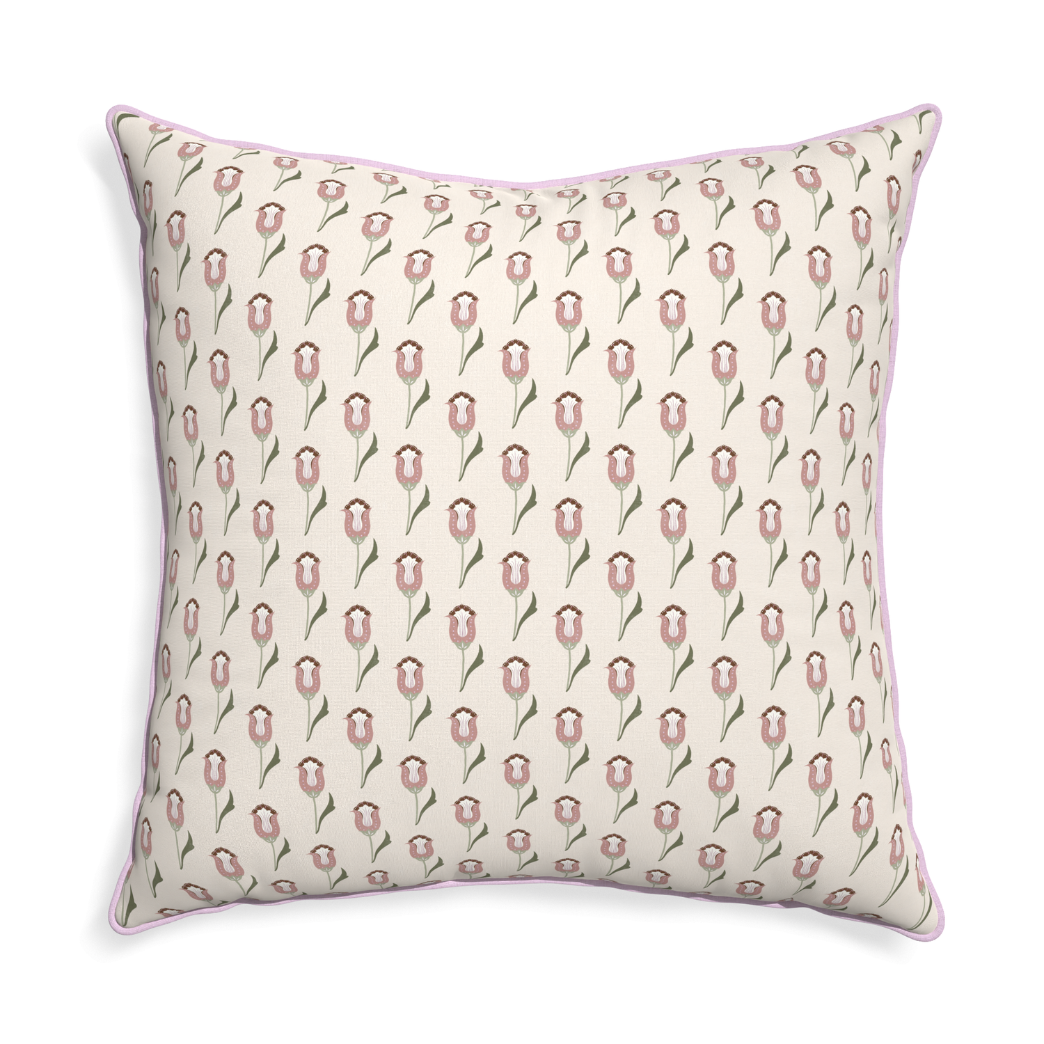 abstract floral pink pillow with lilac piping 