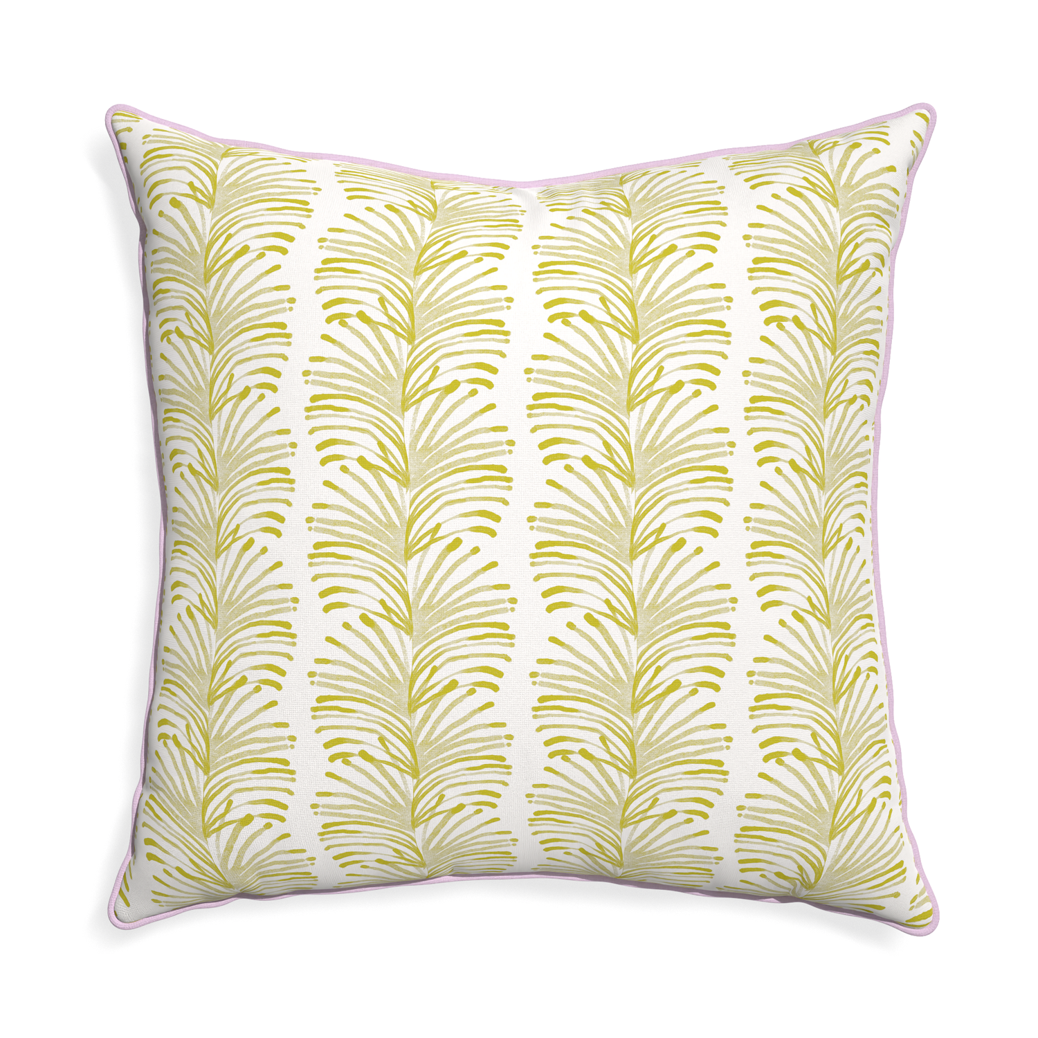 Euro-sham emma chartreuse custom pillow with l piping on white background