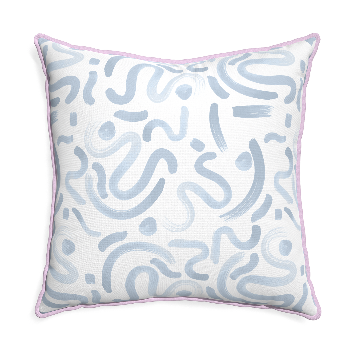 Euro-sham hockney sky custom pillow with l piping on white background