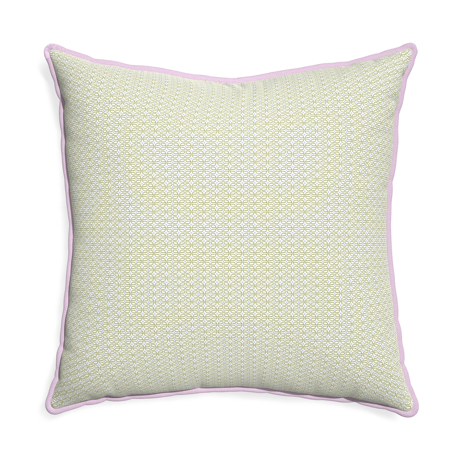 Euro-sham loomi moss custom moss green geometricpillow with l piping on white background