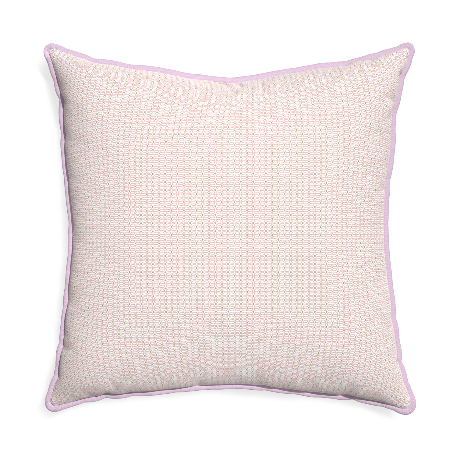 Euro-sham loomi pink custom pillow with l piping on white background