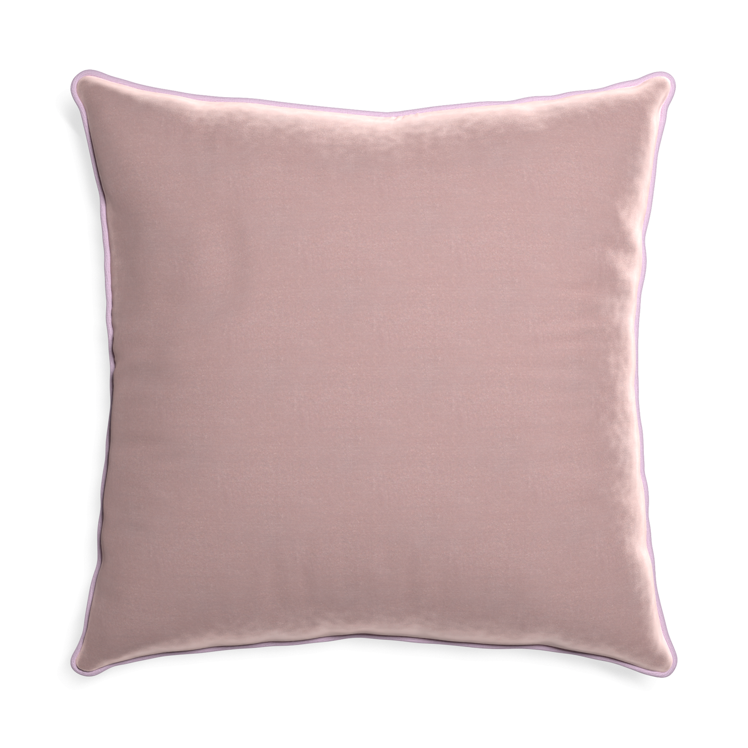 square mauve velvet pillow with lilac piping