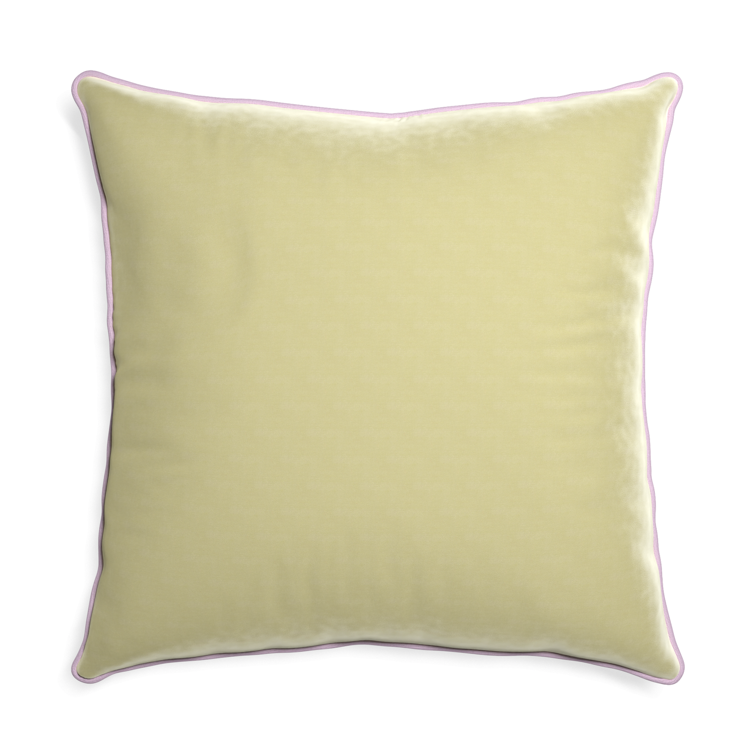 square light green velvet pillow with lilac velvet piping