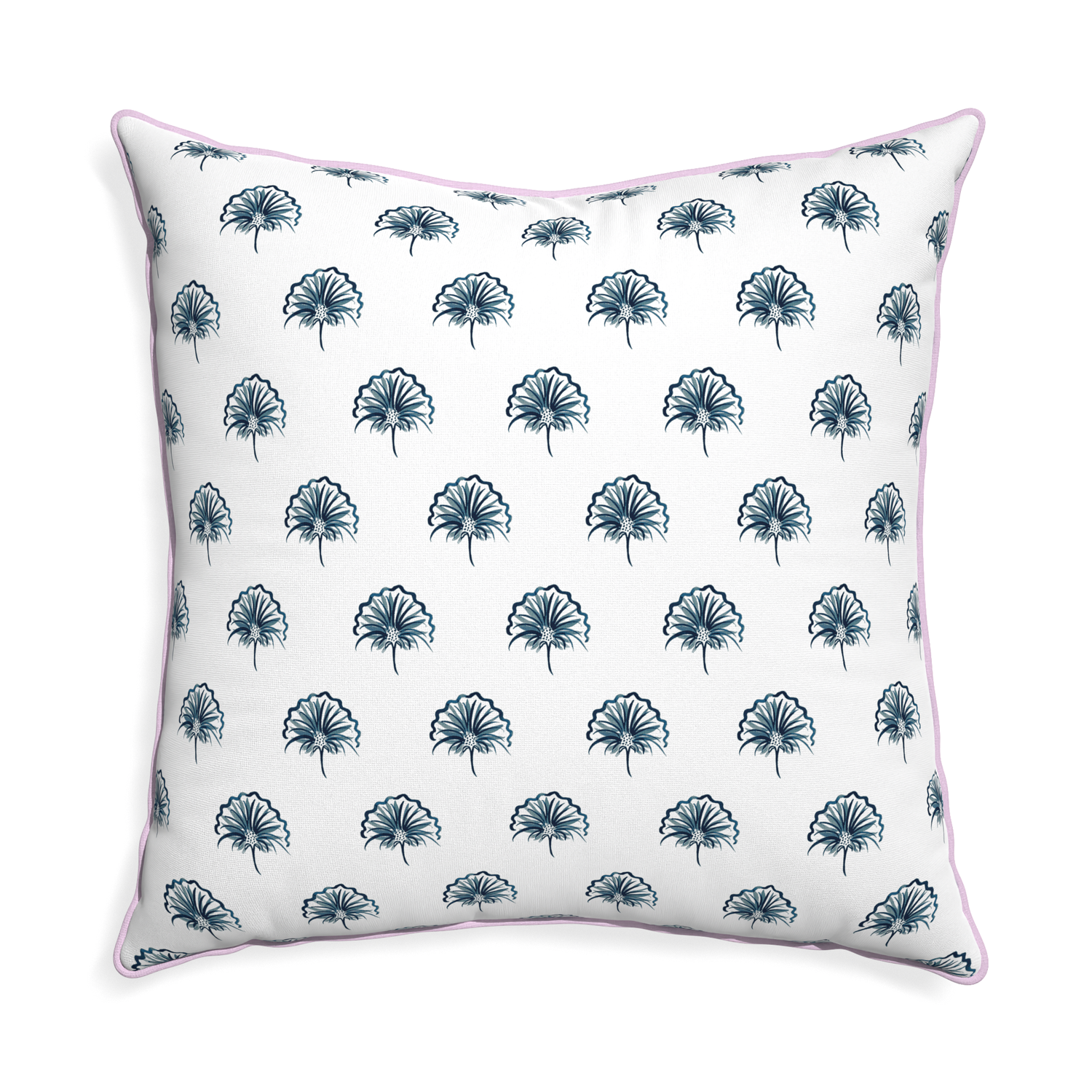 Euro-sham penelope midnight custom floral navypillow with l piping on white background