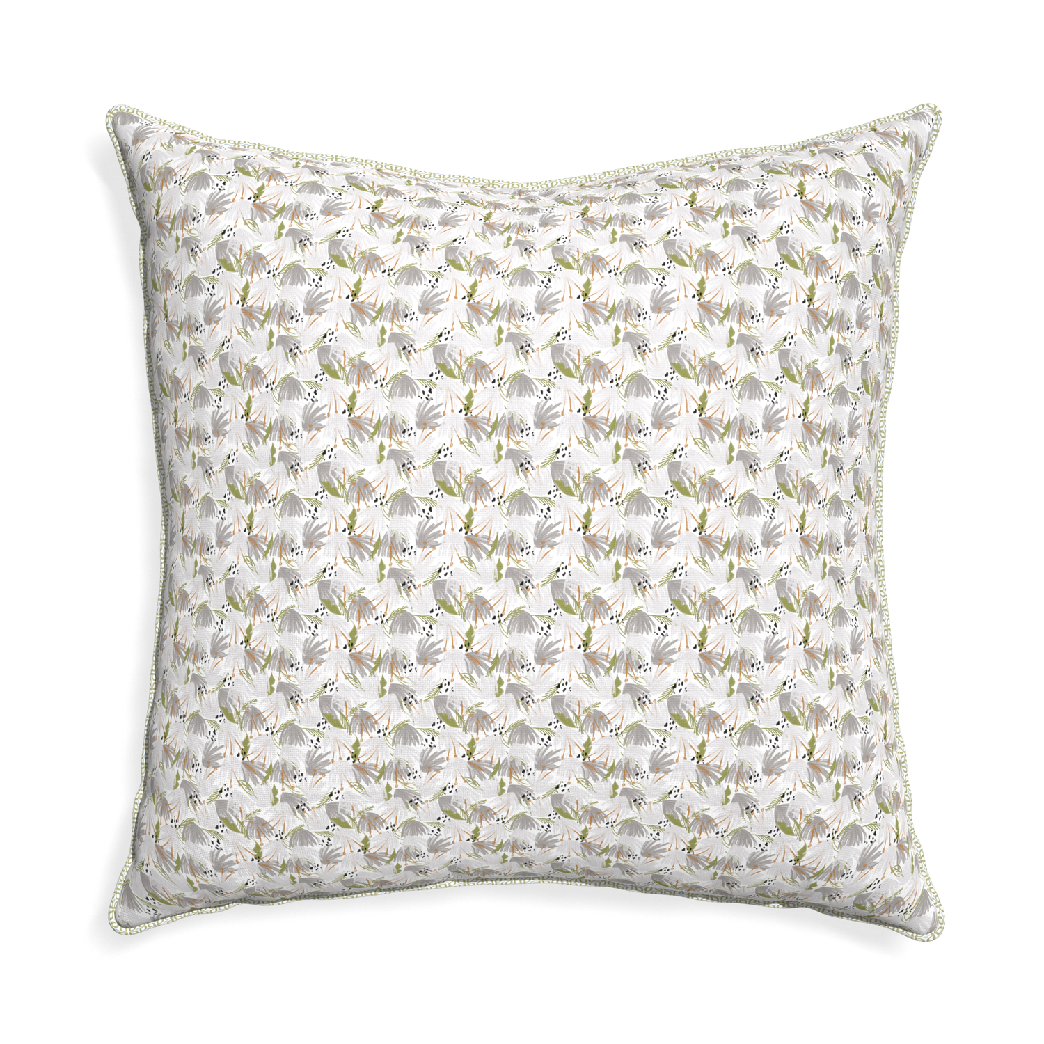 Euro-sham eden grey custom pillow with l piping on white background