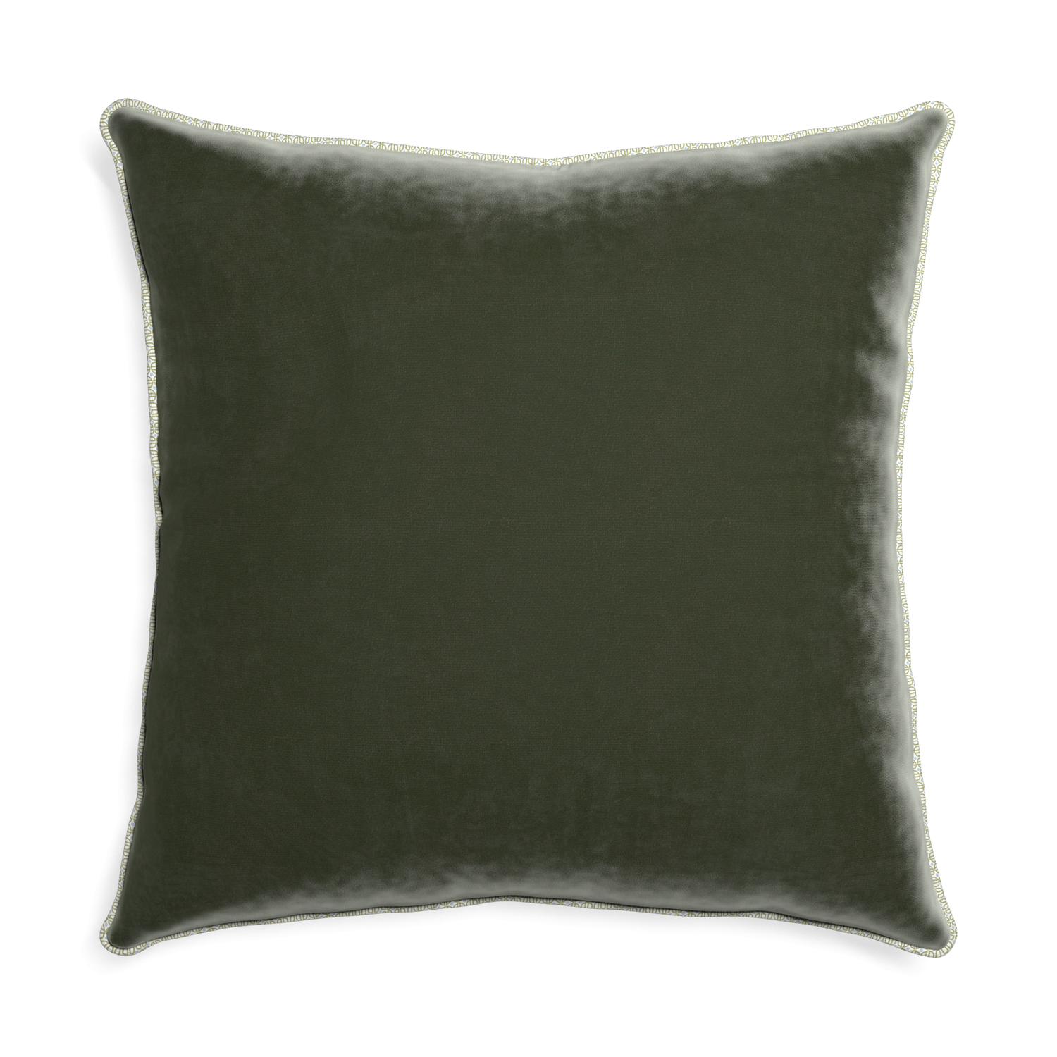 Euro-sham fern velvet custom pillow with l piping on white background