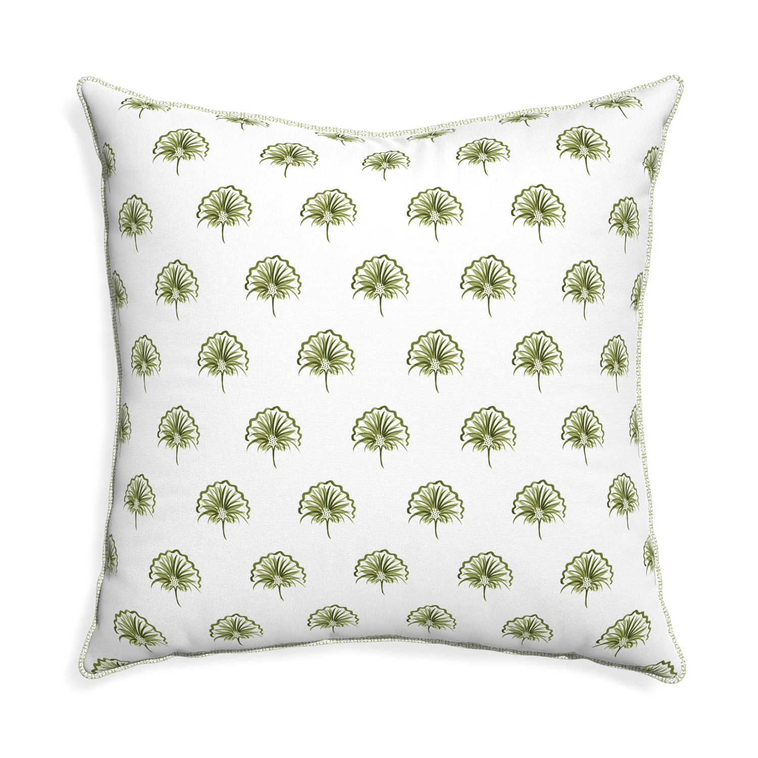 Euro-sham penelope moss custom green floralpillow with l piping on white background