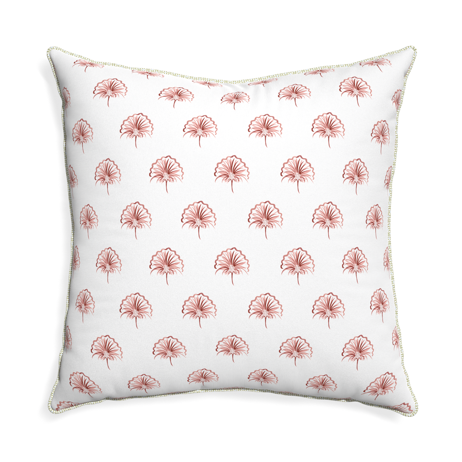 Euro-sham penelope rose custom pillow with l piping on white background