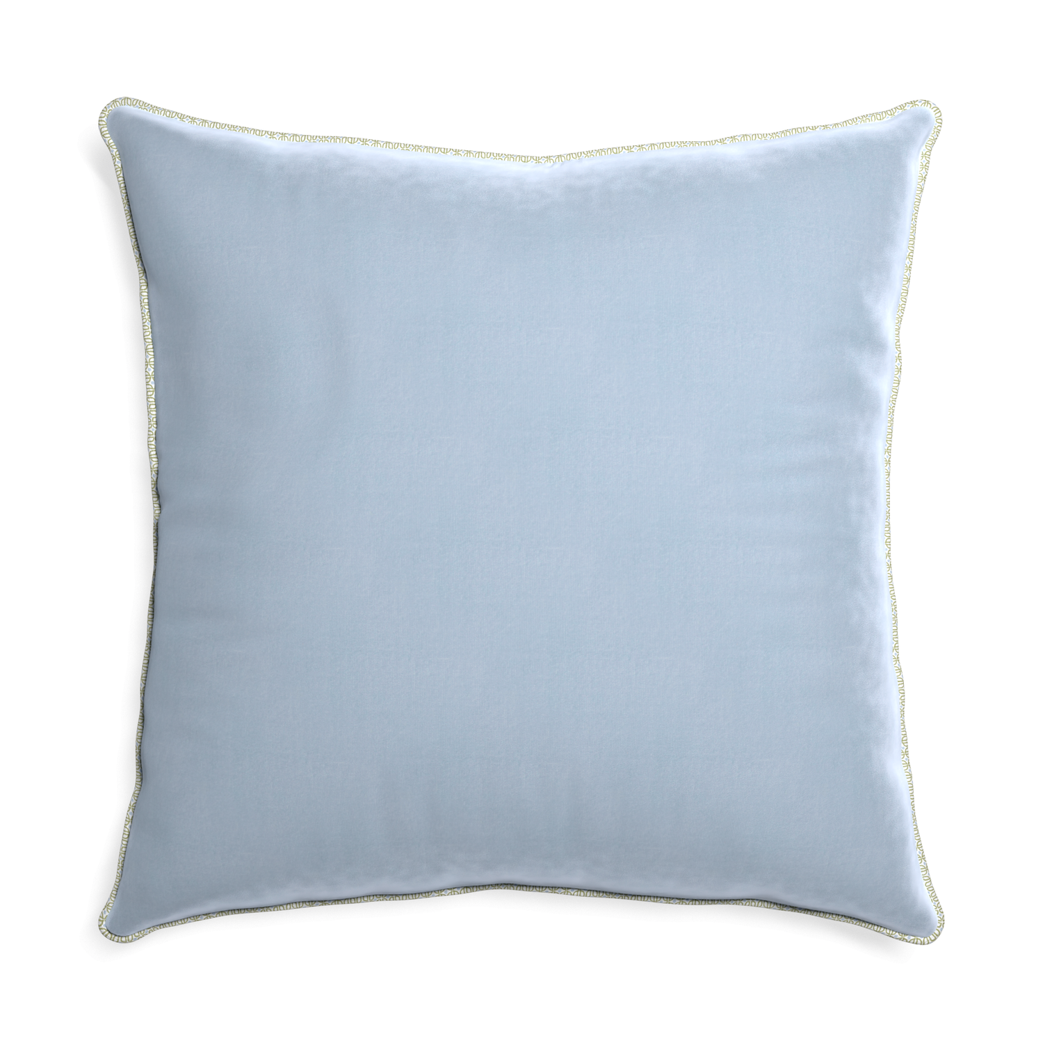Euro-sham sky velvet custom pillow with l piping on white background