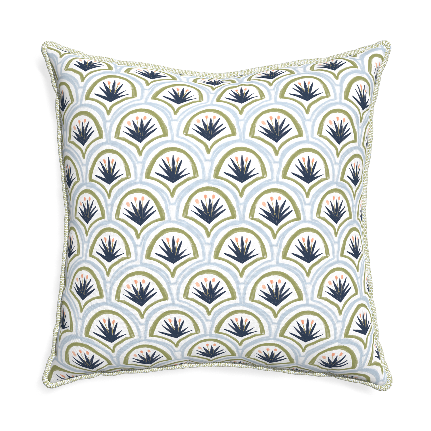 Euro-sham thatcher midnight custom art deco palm patternpillow with l piping on white background