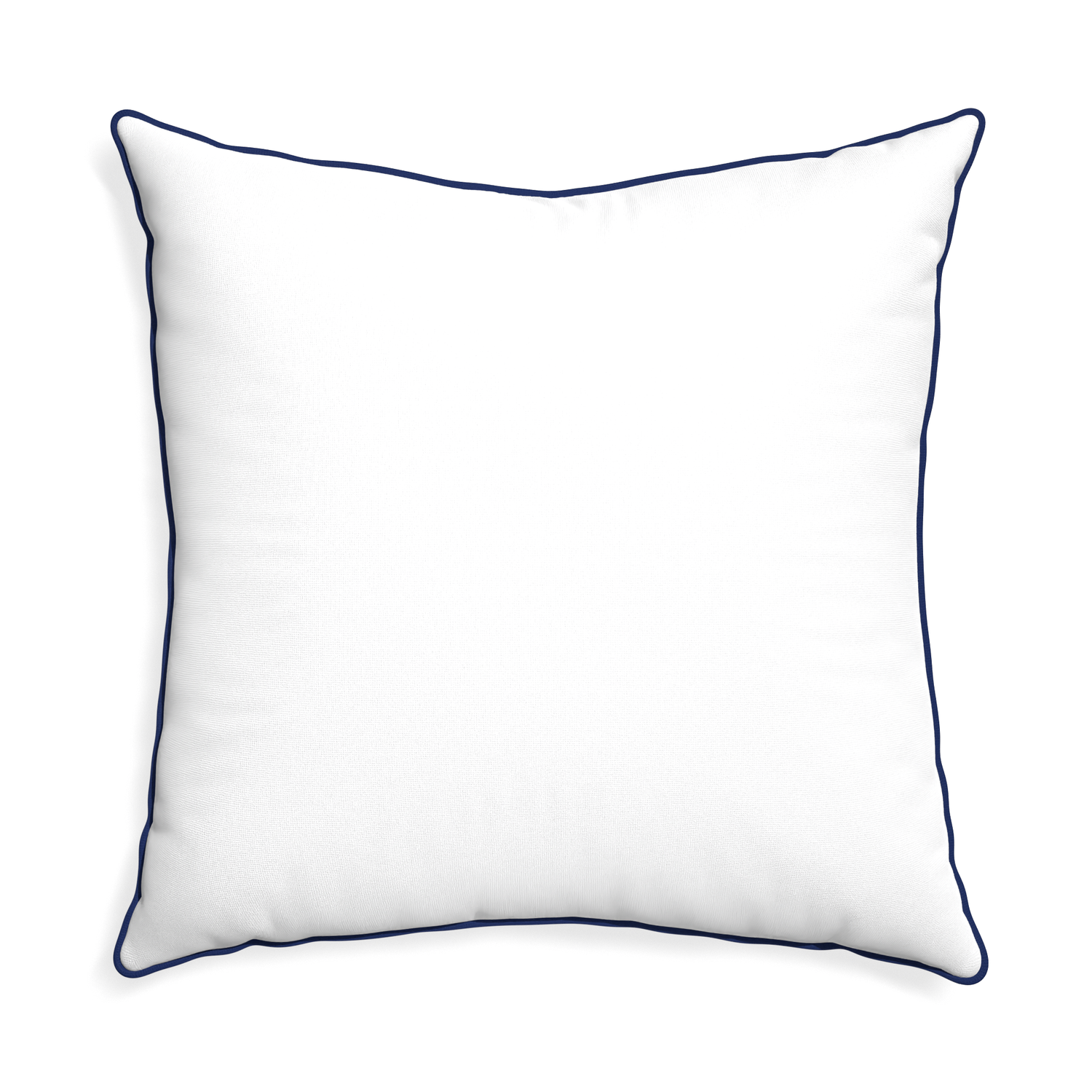 Euro-sham snow custom pillow with midnight piping on white background
