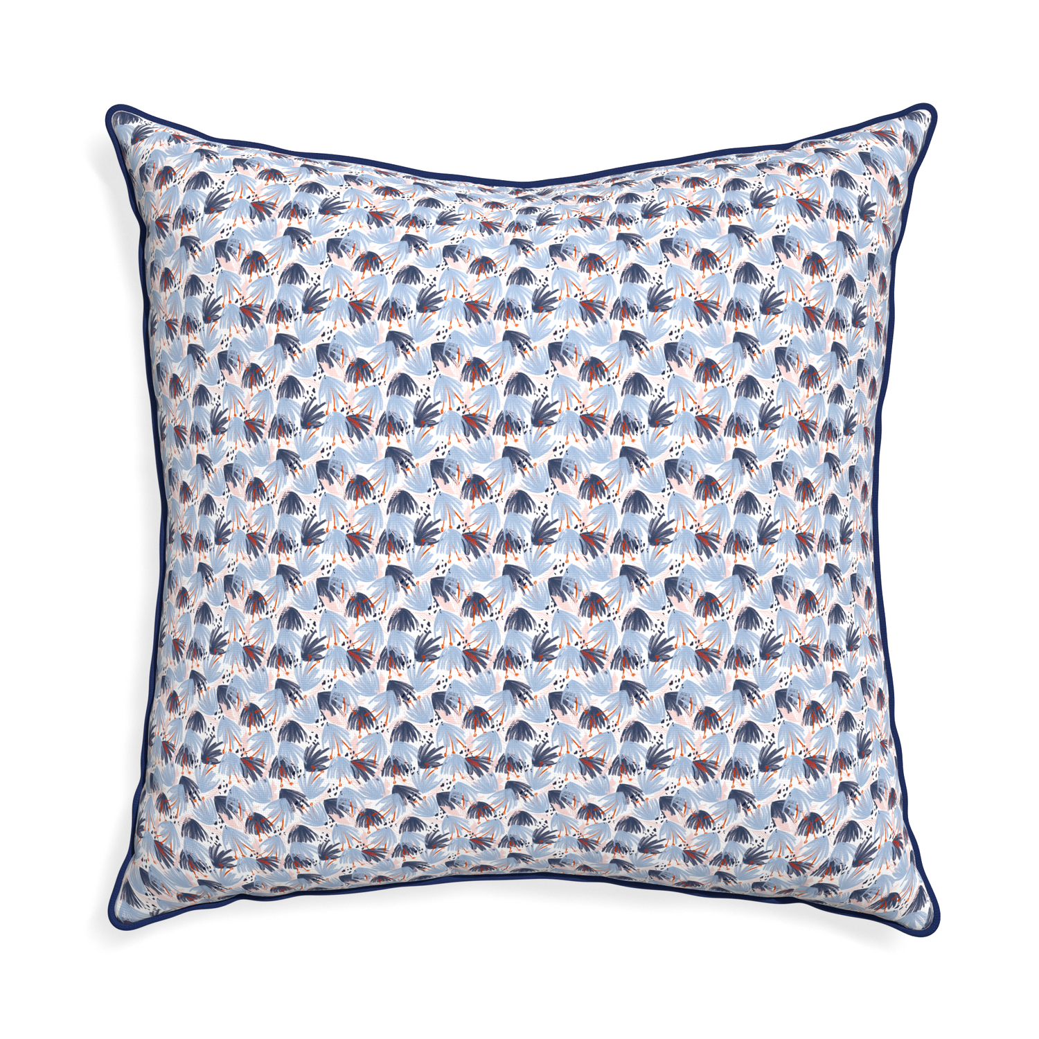 Euro-sham eden blue custom pillow with midnight piping on white background