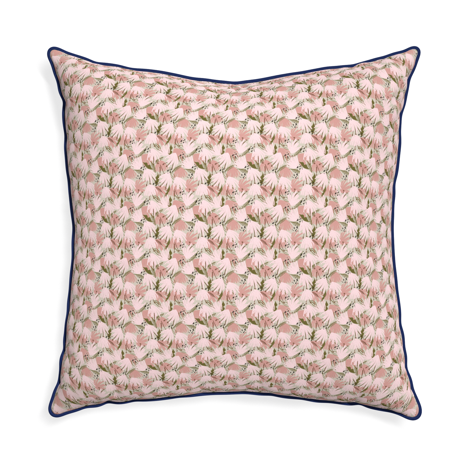 Euro-sham eden pink custom pillow with midnight piping on white background