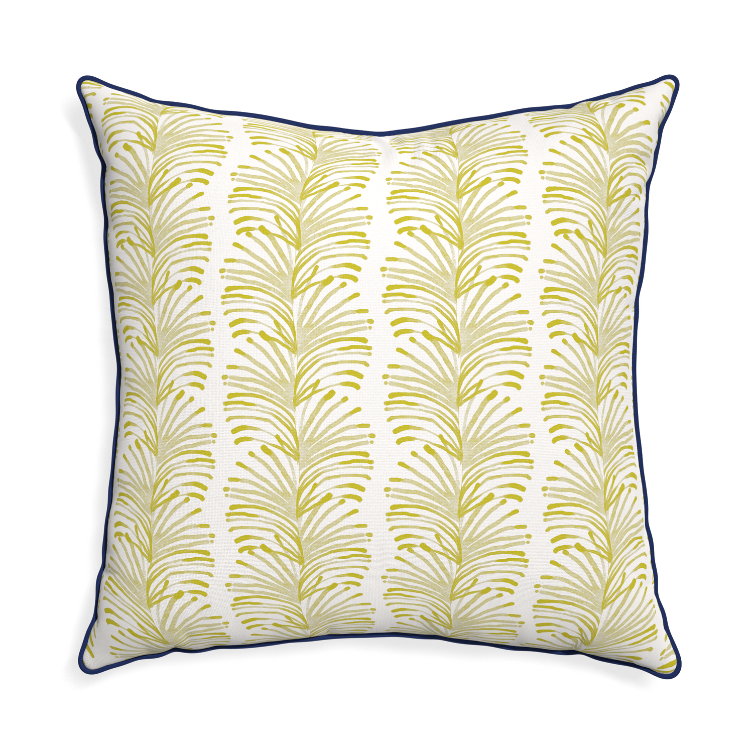 Euro-sham emma chartreuse custom yellow stripe chartreusepillow with midnight piping on white background