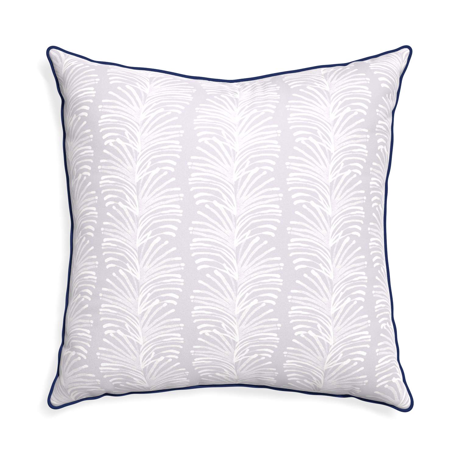 Euro-sham emma lavender custom pillow with midnight piping on white background