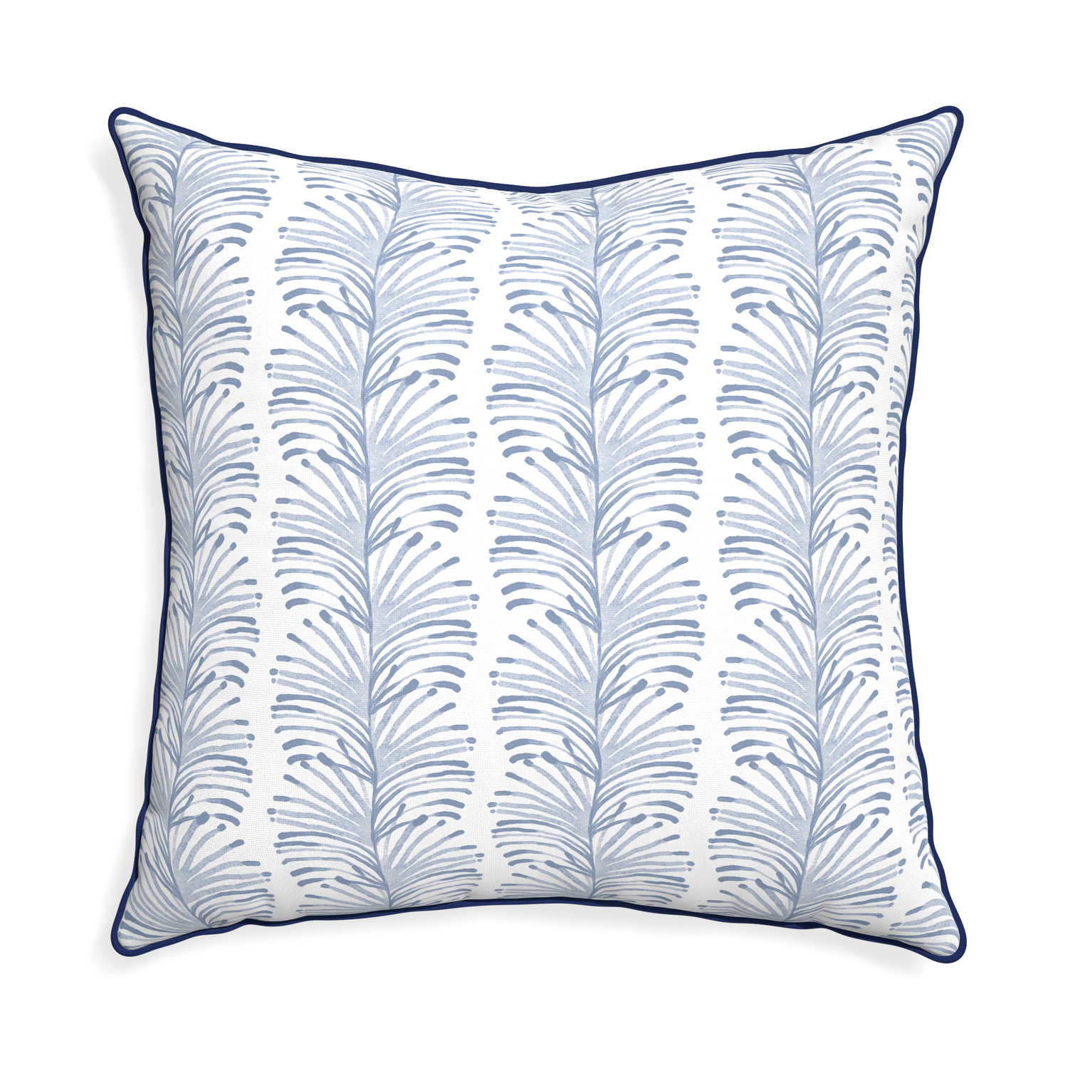 Euro-sham emma sky custom pillow with midnight piping on white background