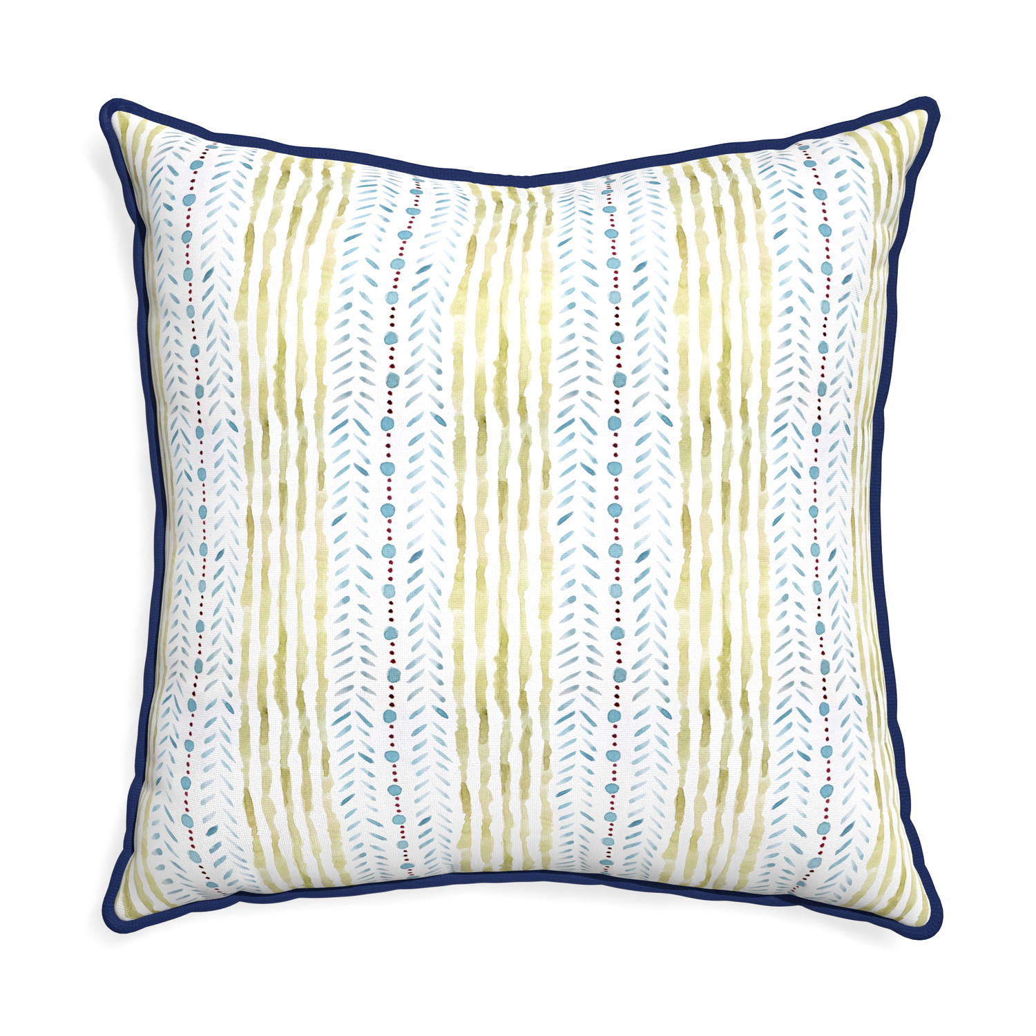 Euro-sham julia custom blue & green stripedpillow with midnight piping on white background