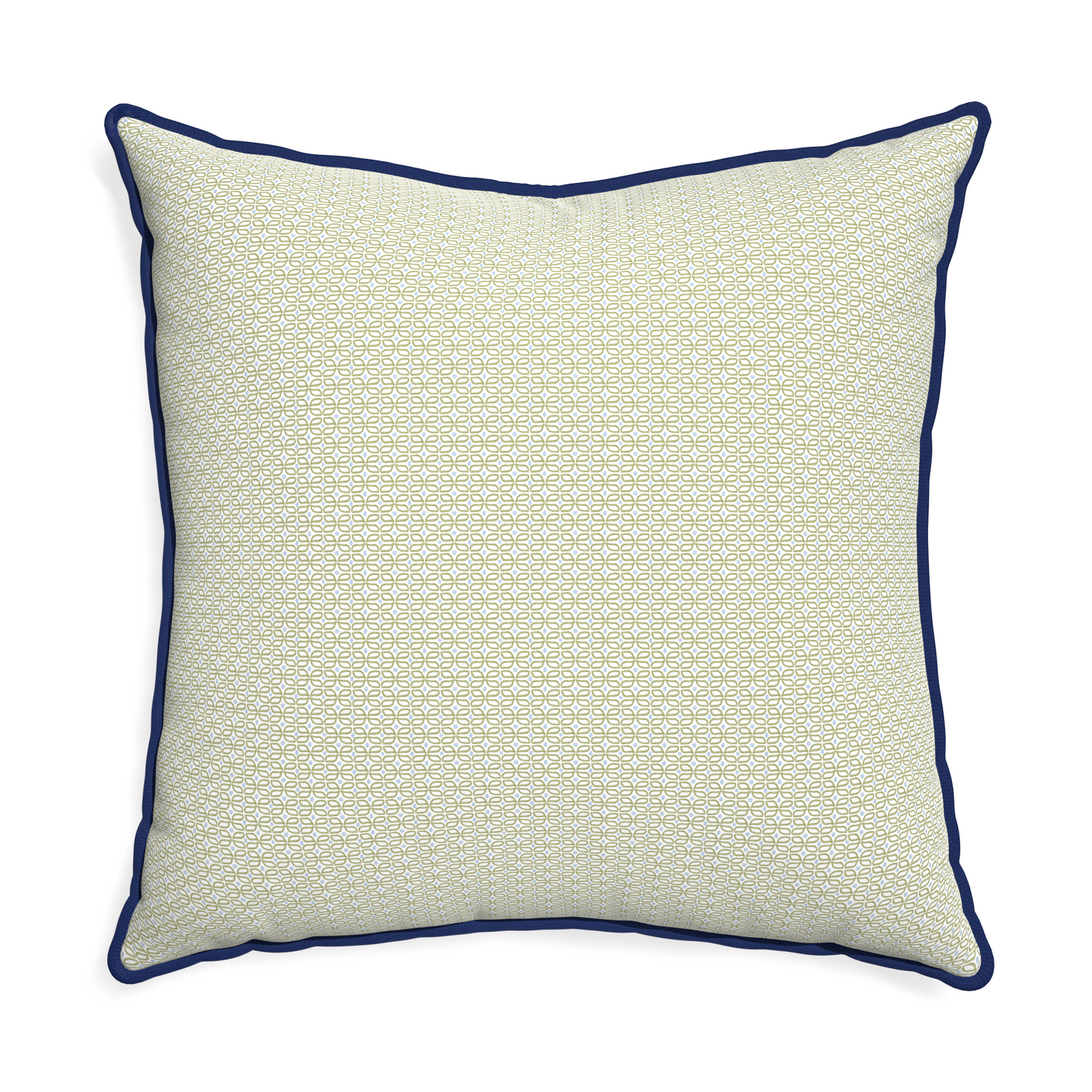 Euro-sham loomi moss custom moss green geometricpillow with midnight piping on white background