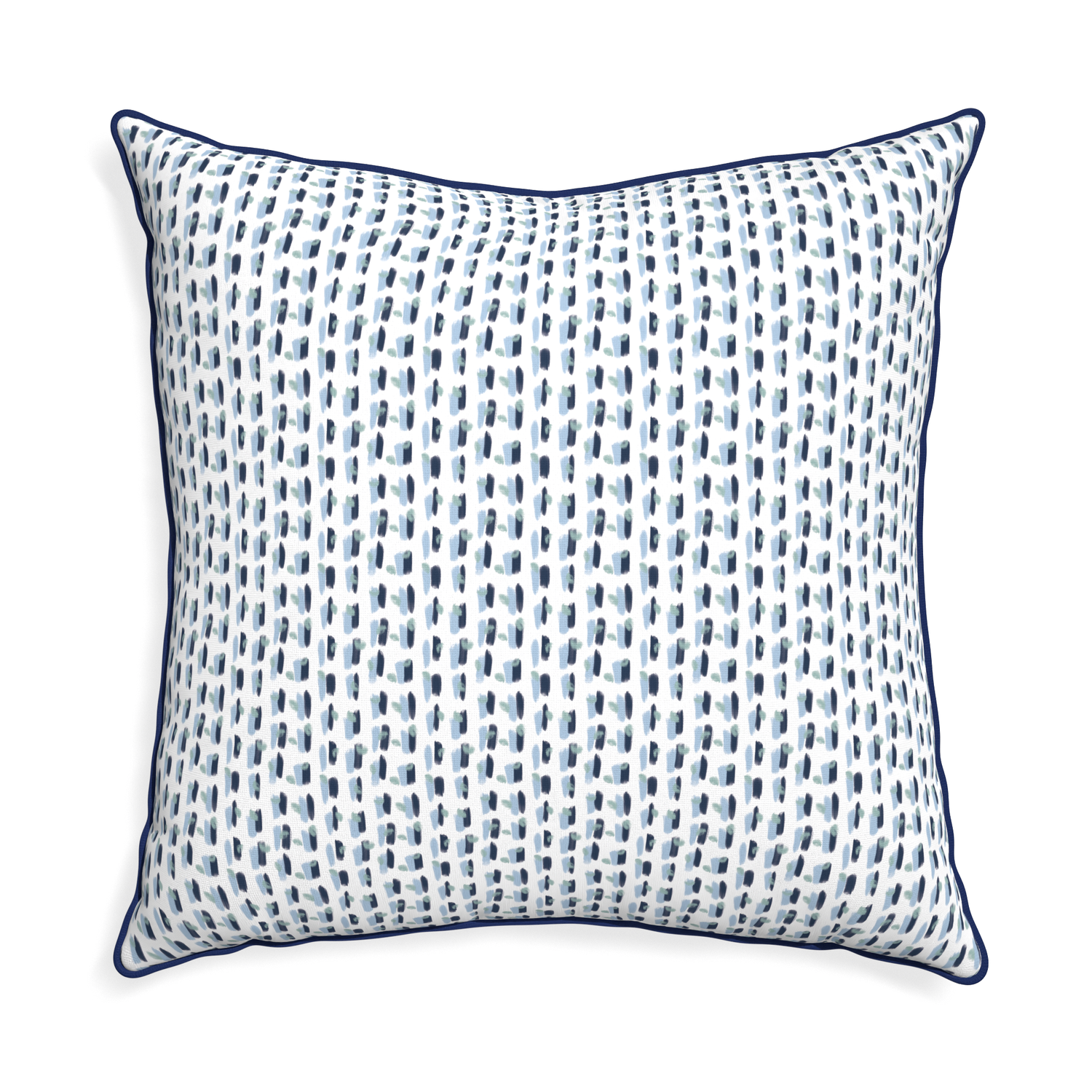 Euro-sham poppy blue custom pillow with midnight piping on white background